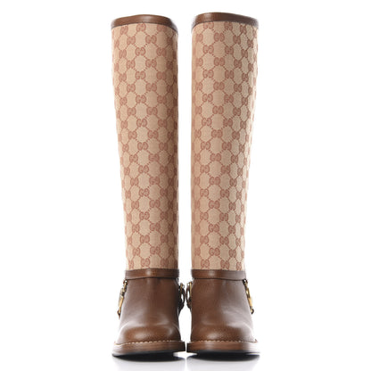 Gucci GG Monogram Calfskin Lola Tall Boots 38 Beige Ruggine Cuir 3 of 13