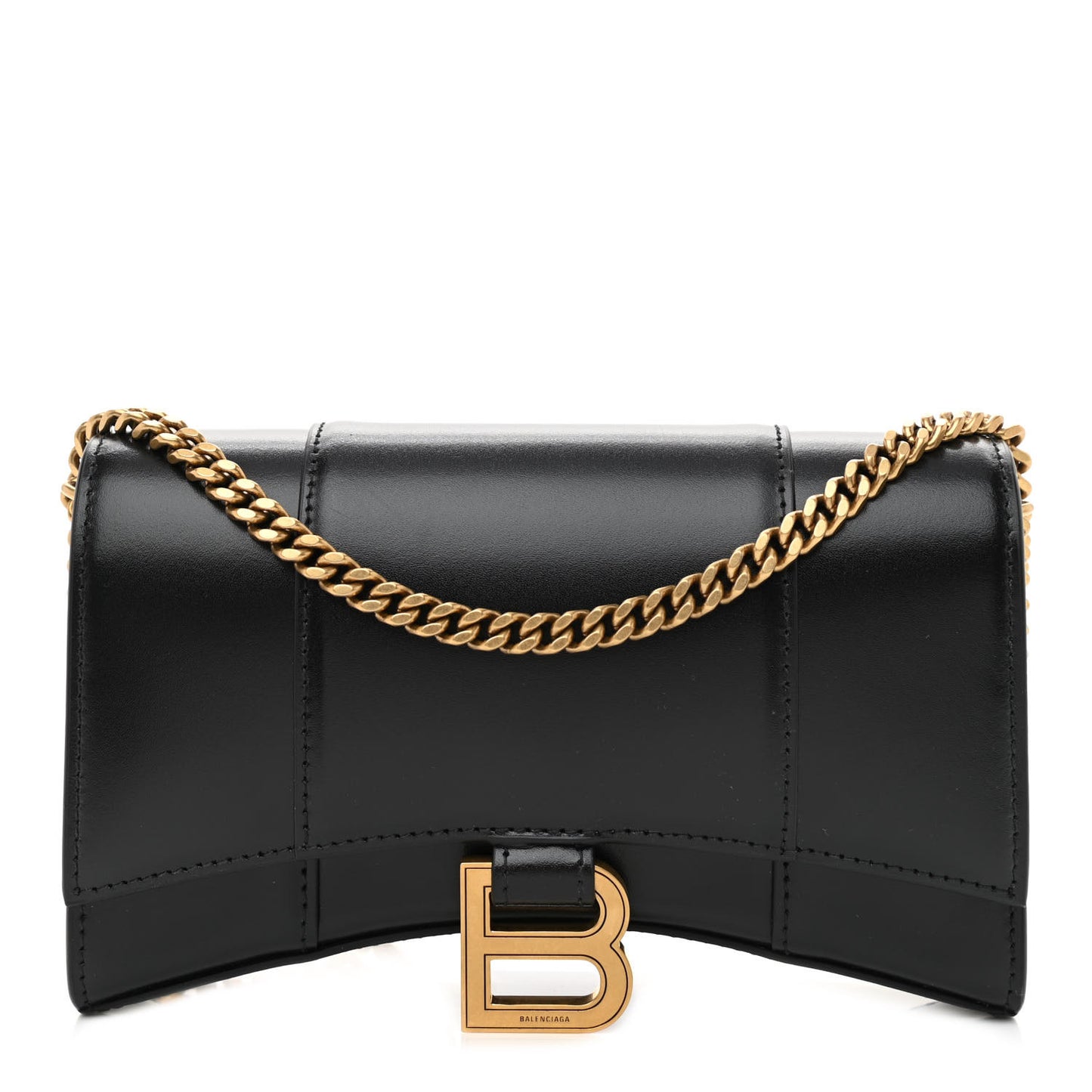 Shiny Box Calfskin Hourglass Chain Bag Black