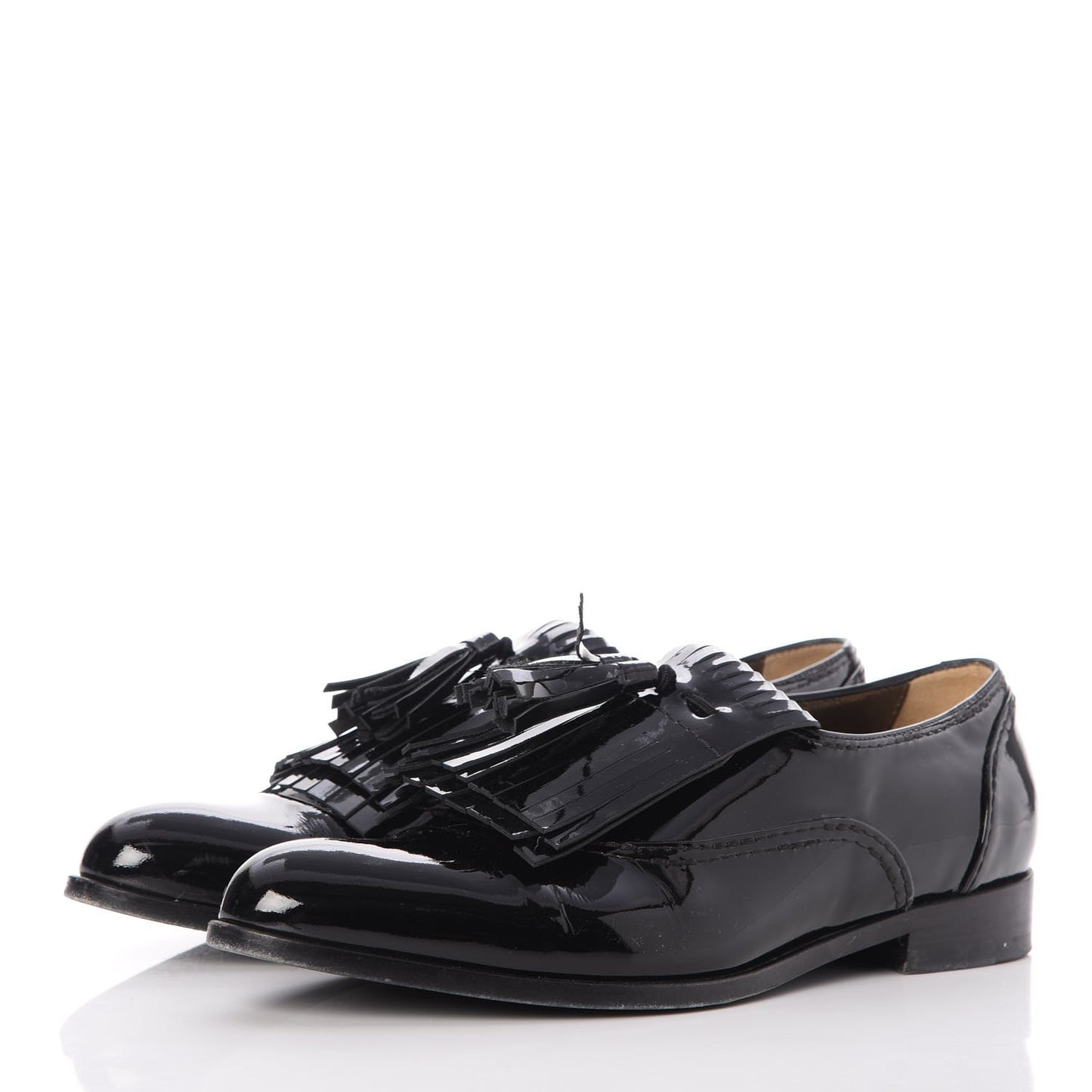 Patent Mila Tassel Fringe Loafers 39 Black