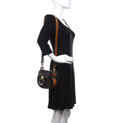 Chloe Calfskin Crocodile Embossed Small Tess Bag Profound Brown 2 of 9