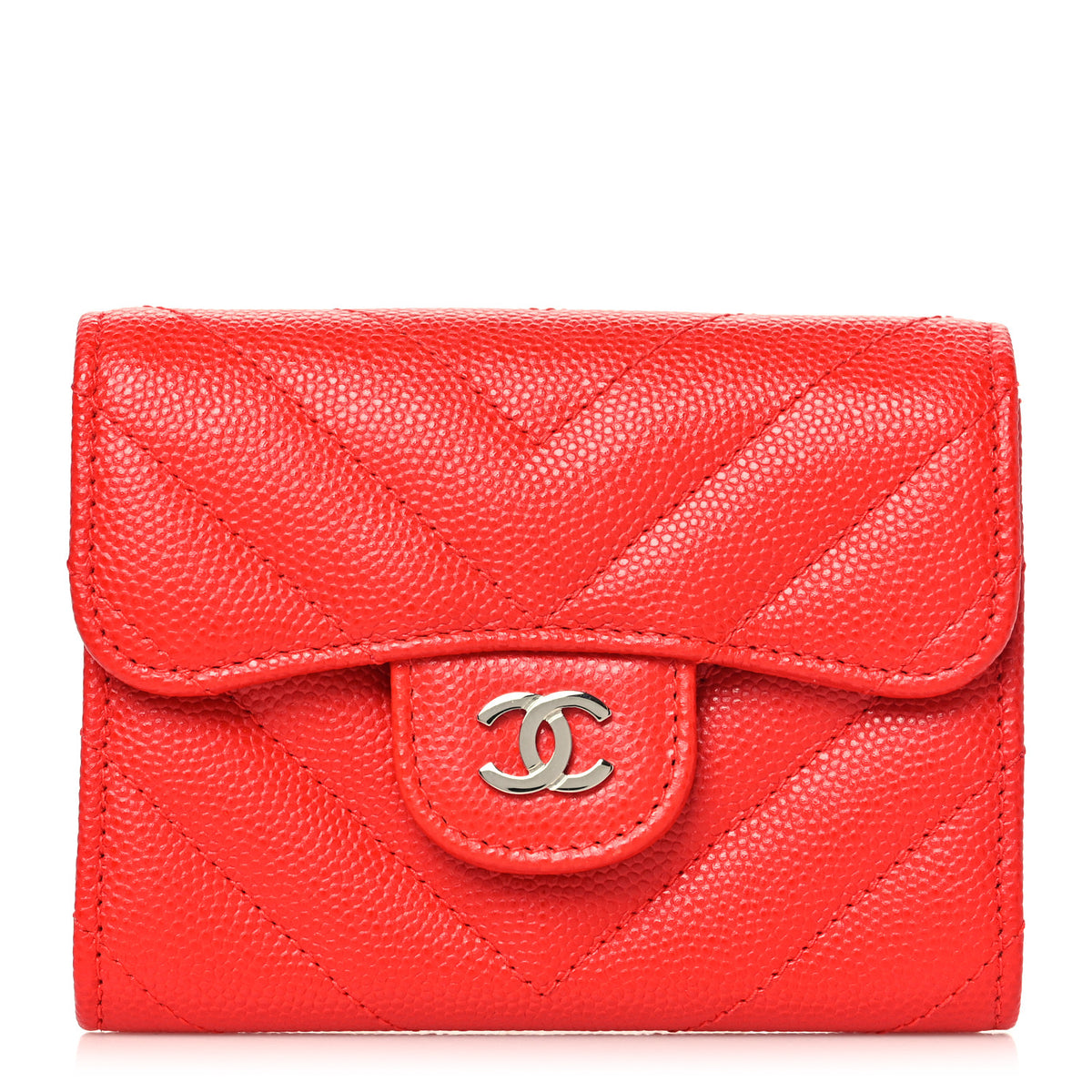 Caviar Flat Chevron Quilted Flap Card Holder Pink