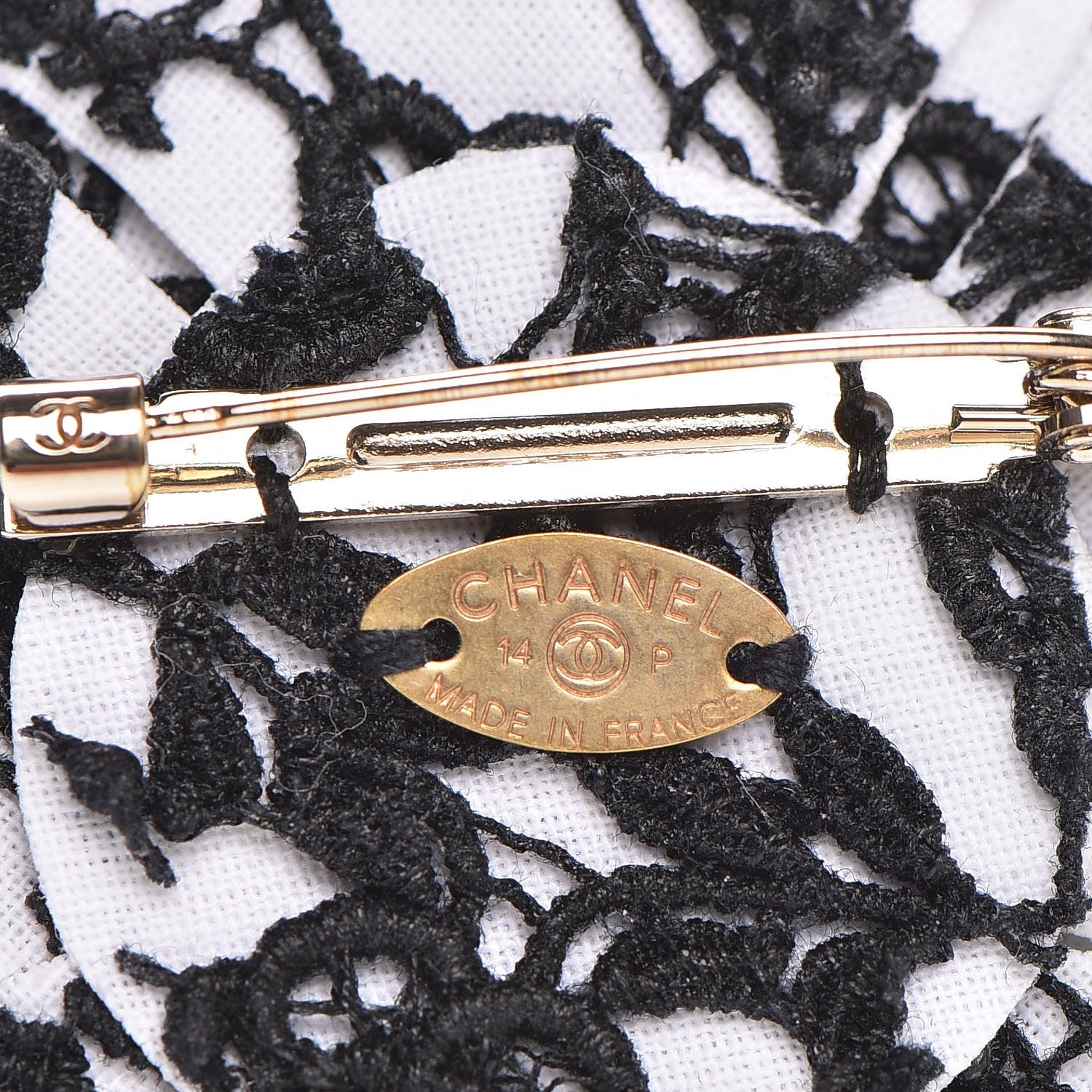 Chanel Cotton Lace Camellia Brooch Pin Black White 3 of 4