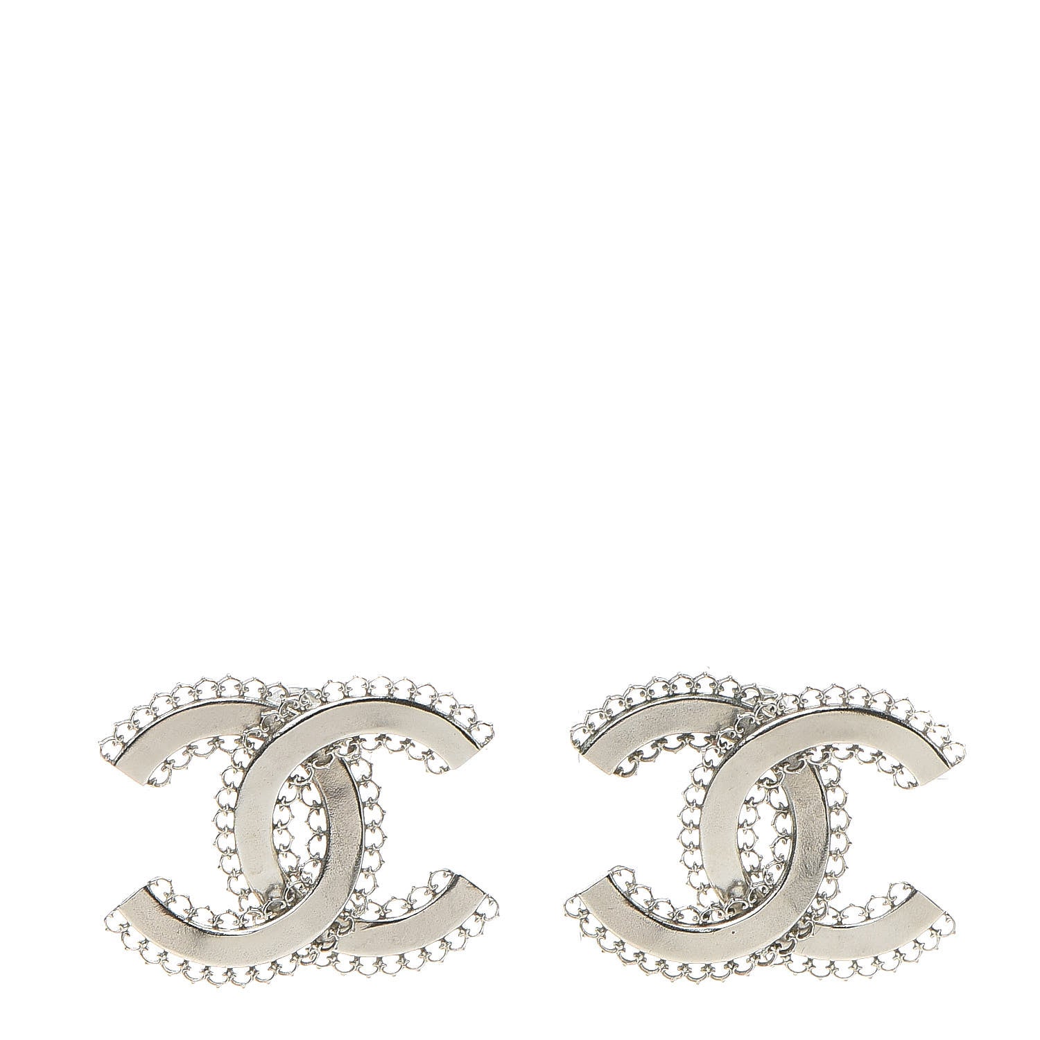 Chanel Scalloped CC Earrings Silver 1 of 5