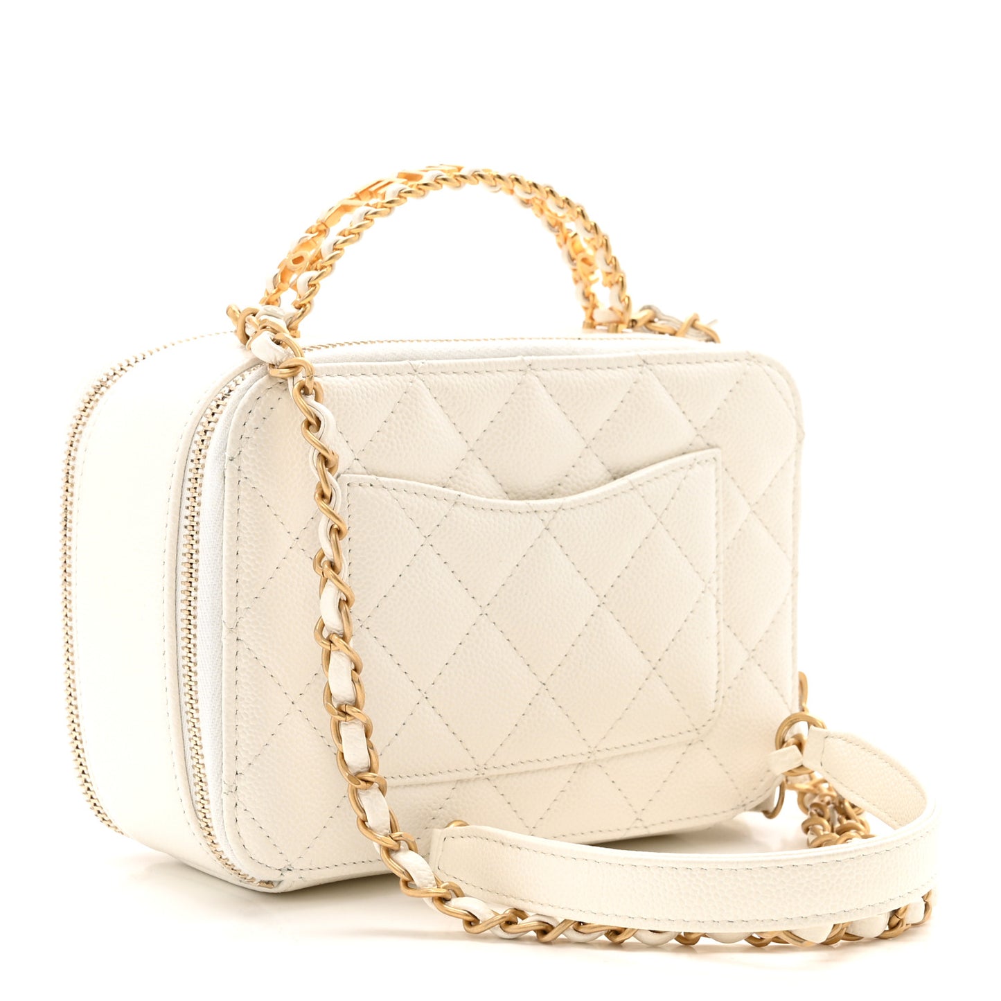 Caviar Quilted Chain Top Handle Vanity Case White