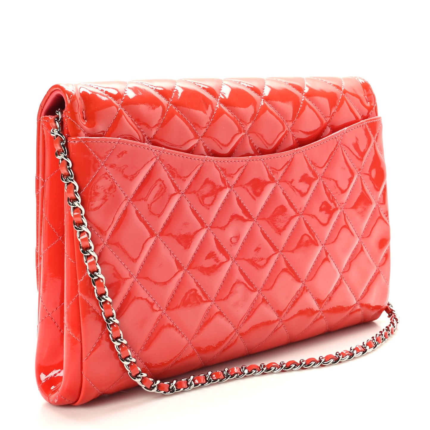 Patent Quilted Clutch With Chain Flap Fuchsia