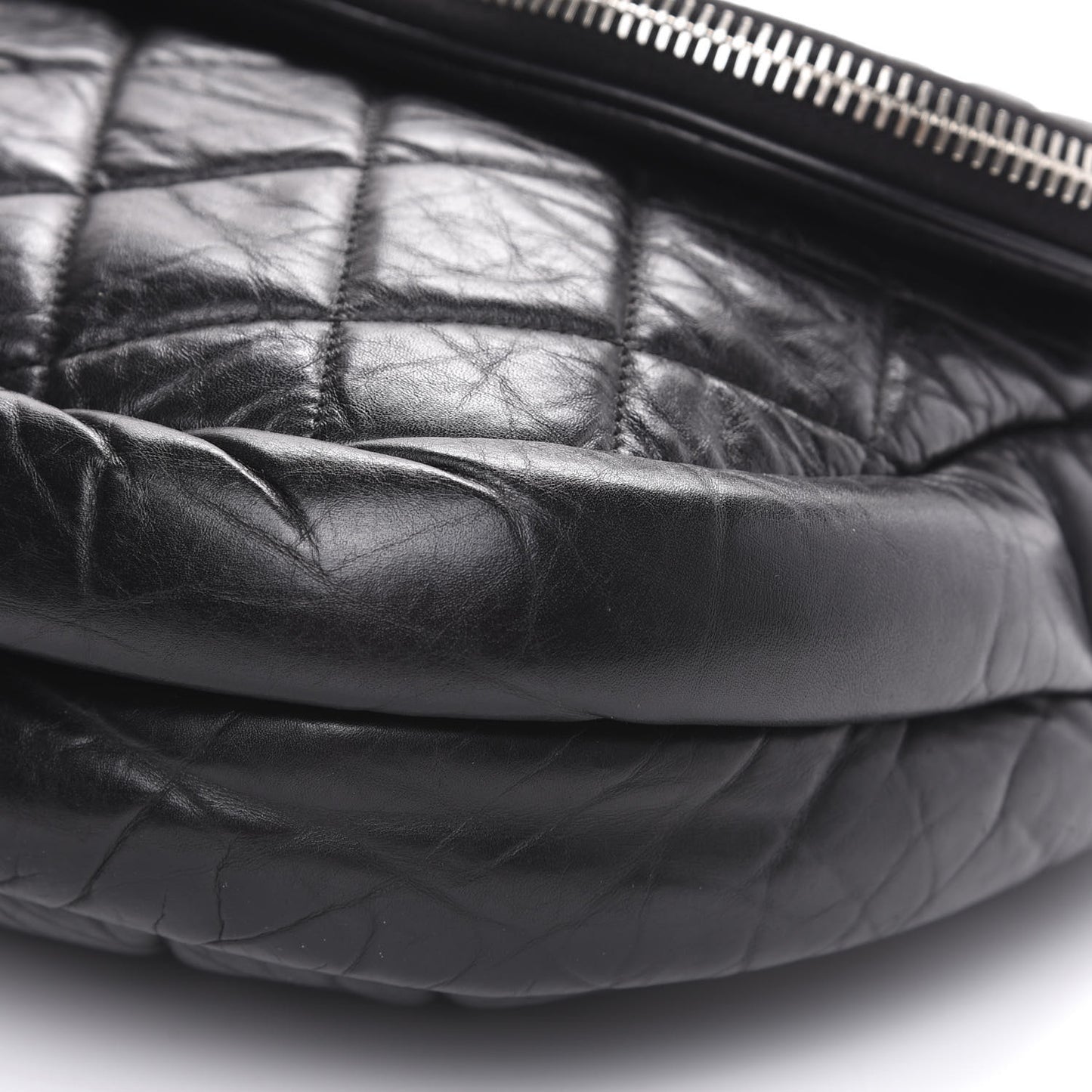 Aged Calfskin Quilted Expandable Messenger Black