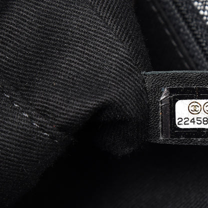 Chanel Denim Toile Quilted Belt Flap Black White 8 of 9