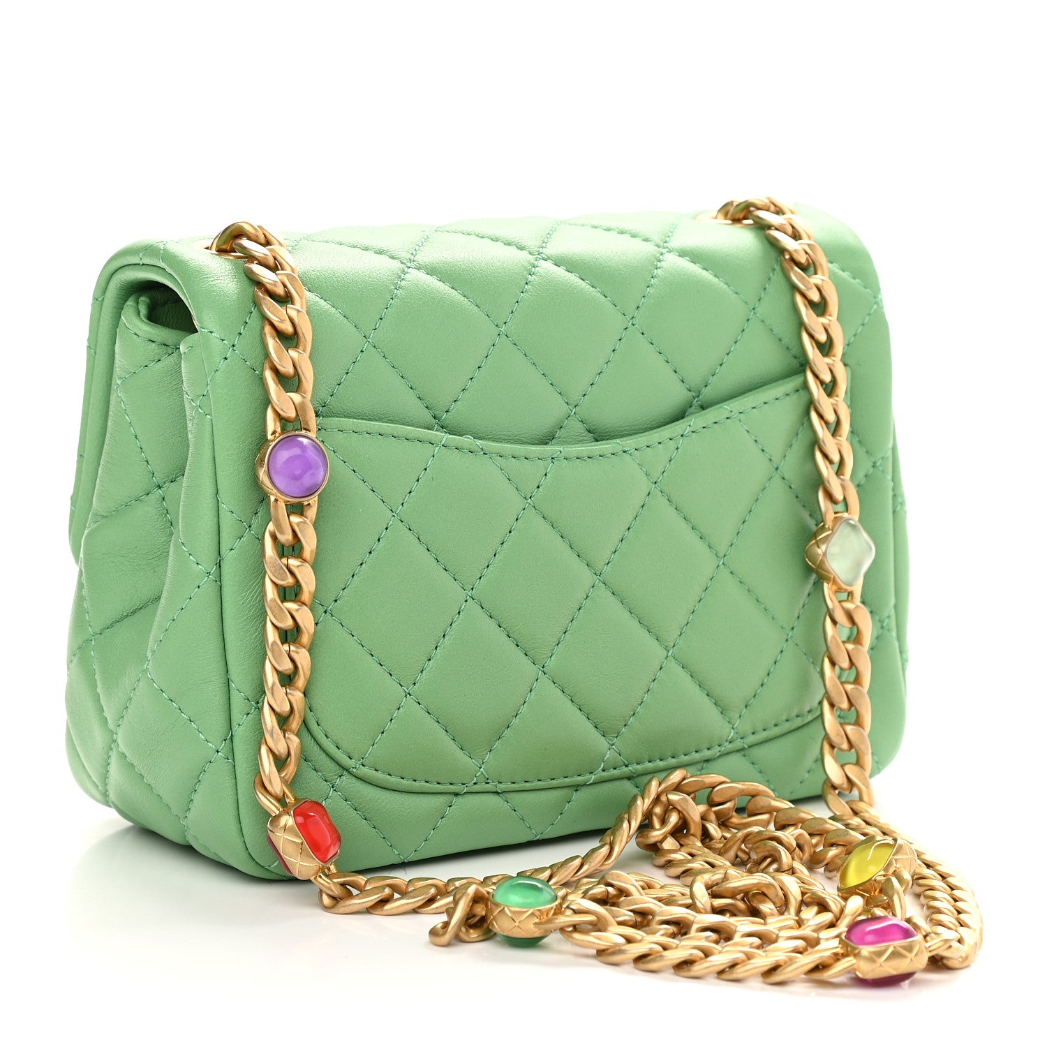 Chanel Lambskin Resin Quilted Mini Pearl Samba Square Flap Green 3 of 9
