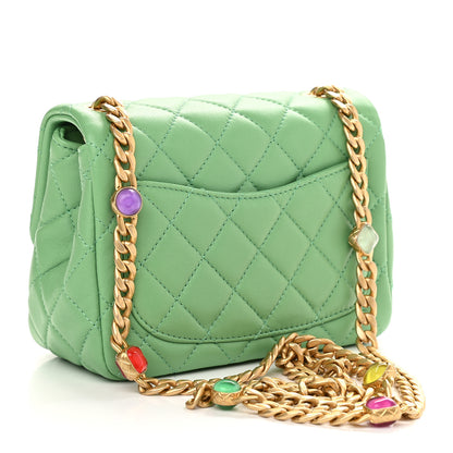 Chanel Lambskin Resin Quilted Mini Pearl Samba Square Flap Green 3 of 9