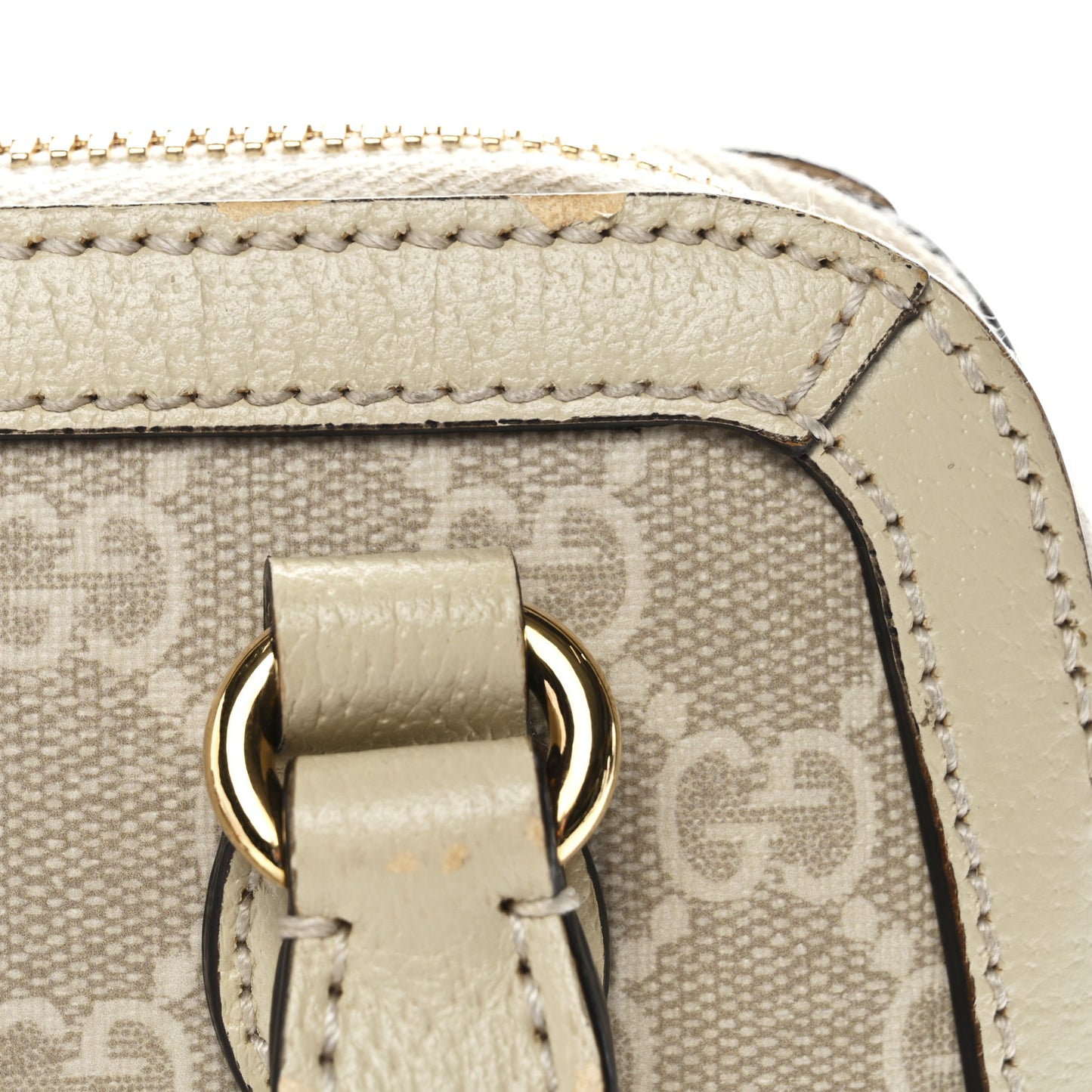 GG Supreme Monogram Textured Dollar Calfskin Mini Horsebit 1955 Top Handle Bag Beige Mystic White Oatmeal