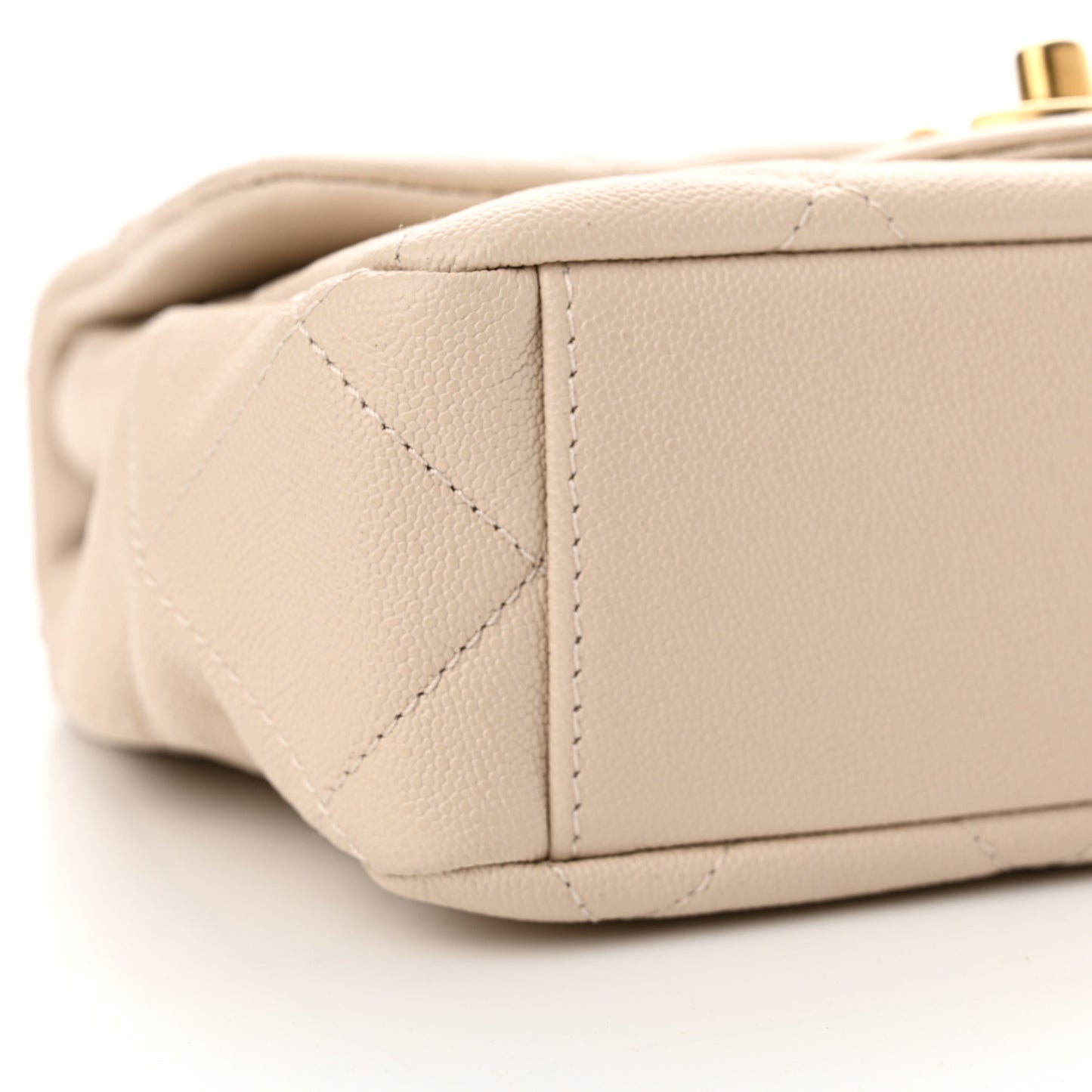 Shiny Caviar Quilted Mini Top Handle Flap Ecru