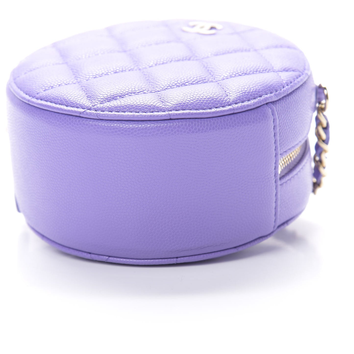 Caviar Quilted Round Clutch With Chain Purple
