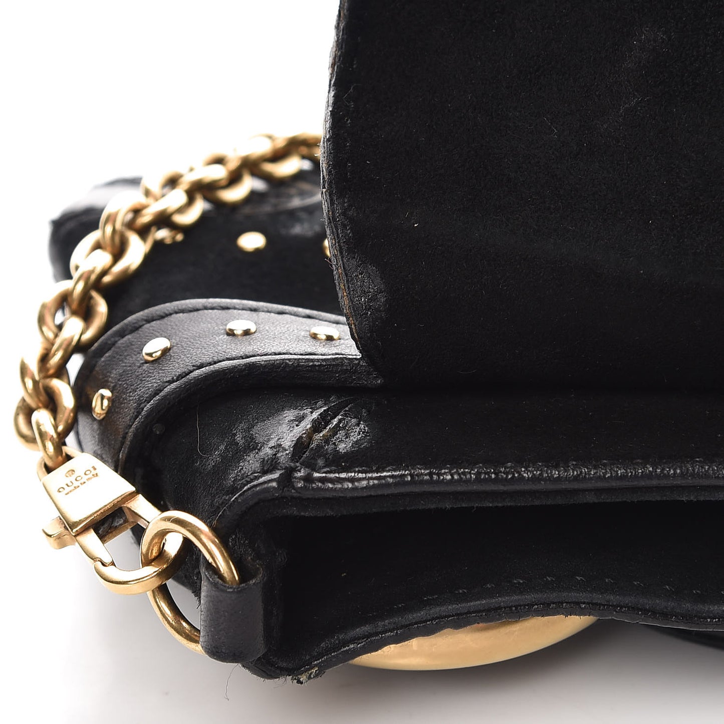 Suede Studded Horsebit Clutch Bag Black