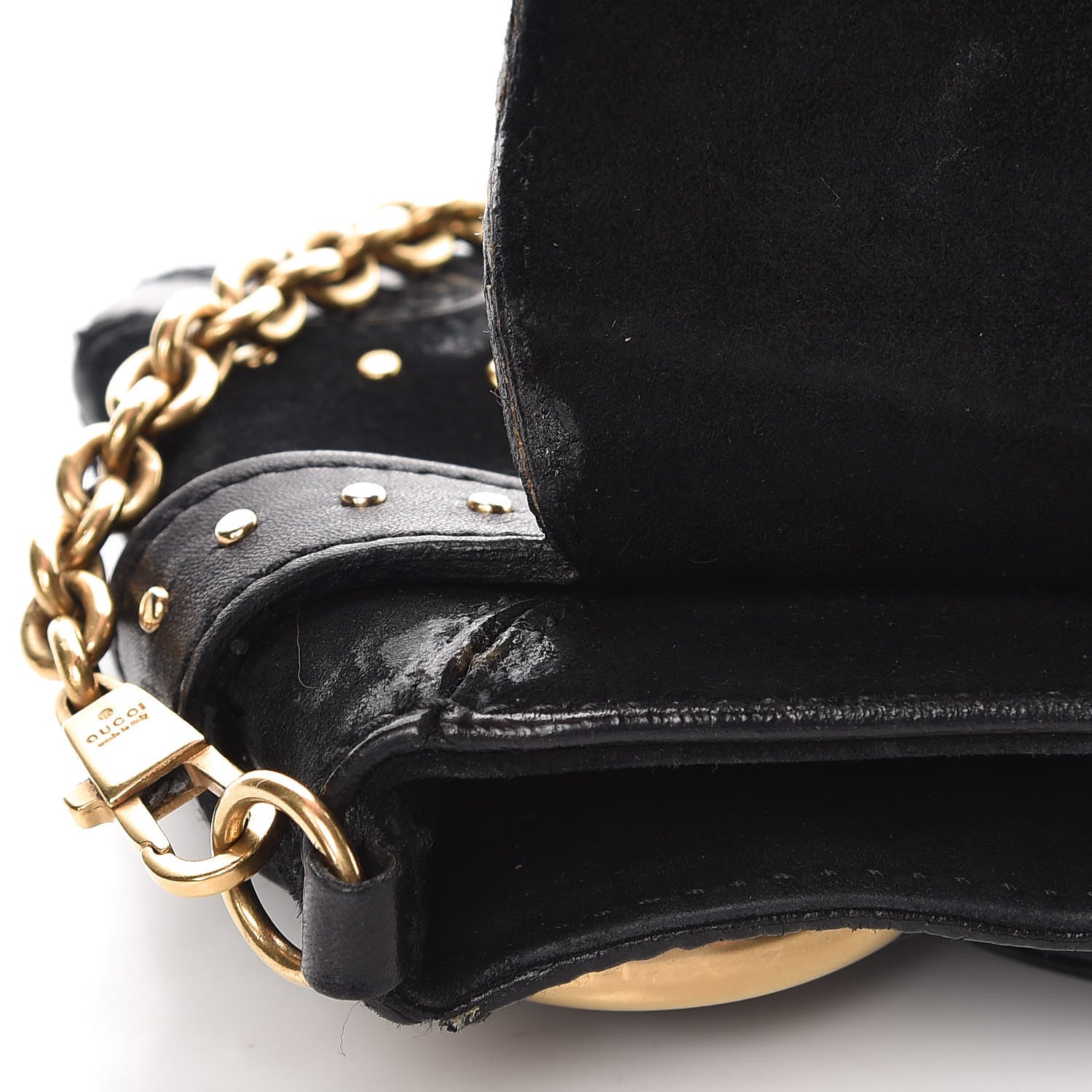 Gucci Suede Studded Horsebit Clutch Bag Black 12 of 24