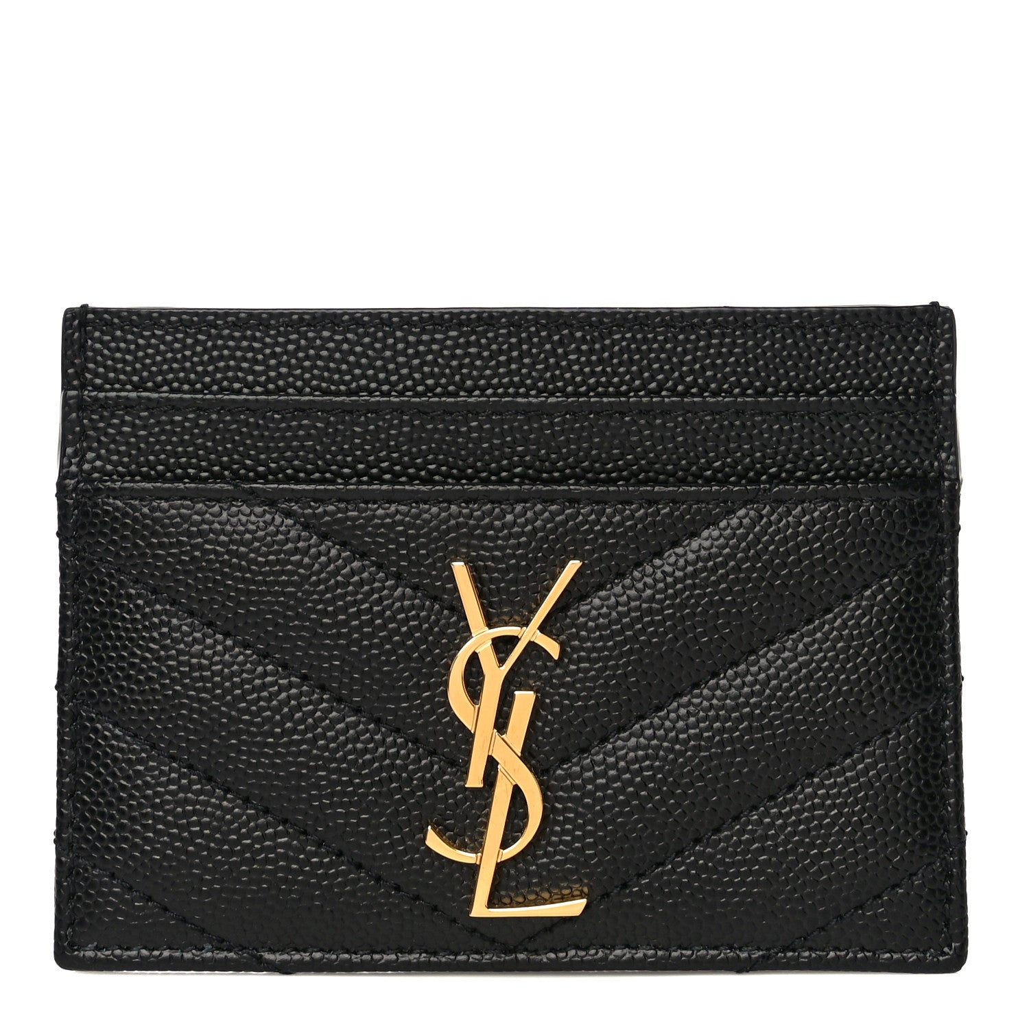 Saint Laurent Grain De Poudre Matelasse Chevron Monogram Credit Card Case Black 1 of 10