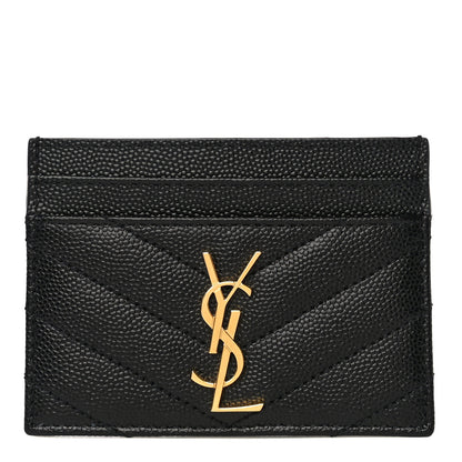 Saint Laurent Grain De Poudre Matelasse Chevron Monogram Credit Card Case Black 1 of 10