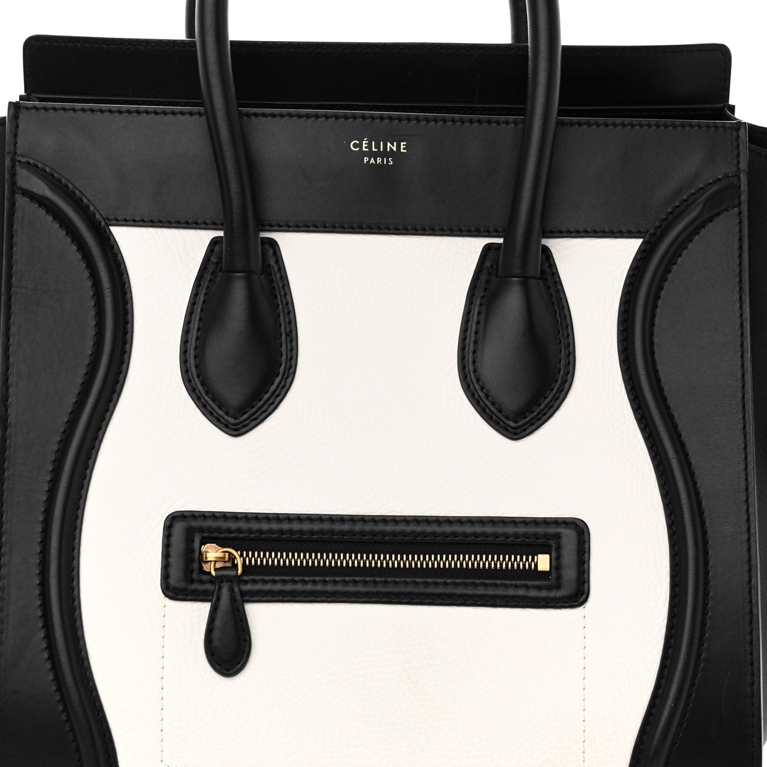 Celine Elephant Calfskin Mini Bi-Color Luggage Black White 7 of 11