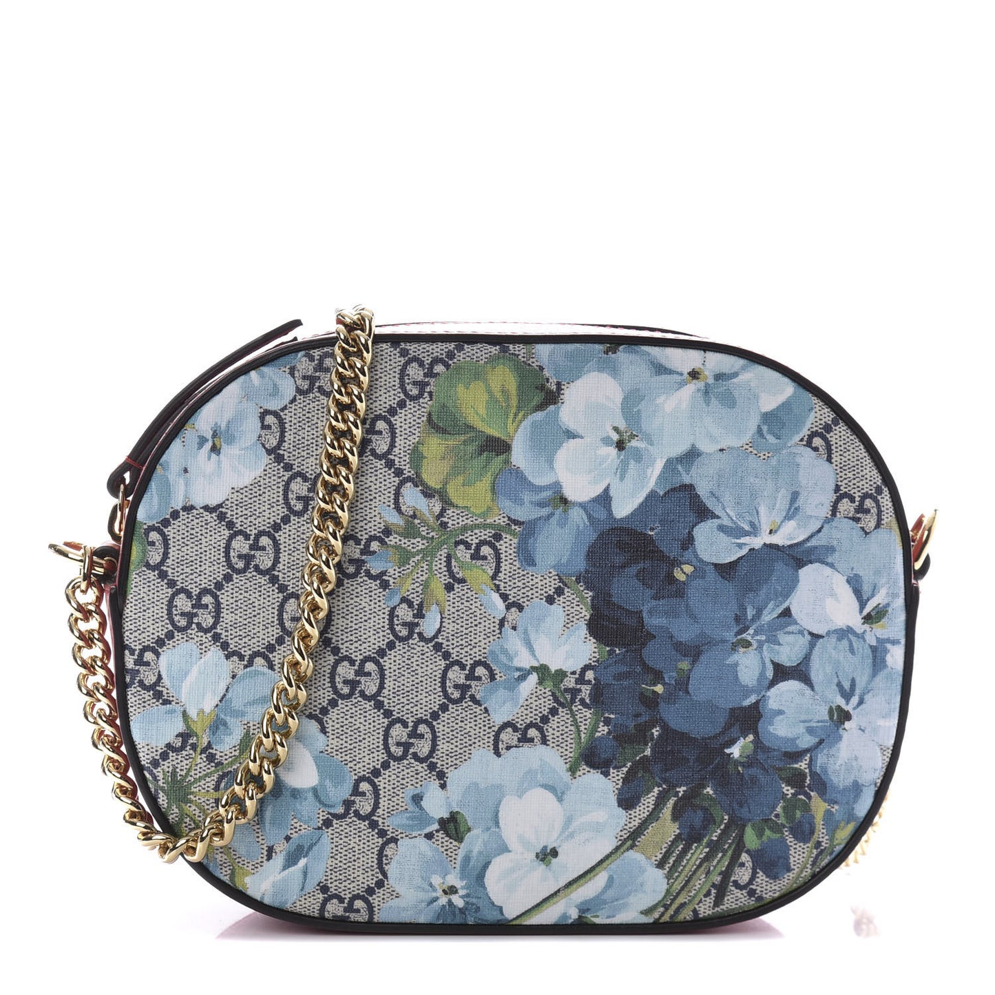 GG Supreme Monogram Blooms Mini Chain Shoulder Bag Beige Blue Navy Hibiscus Red
