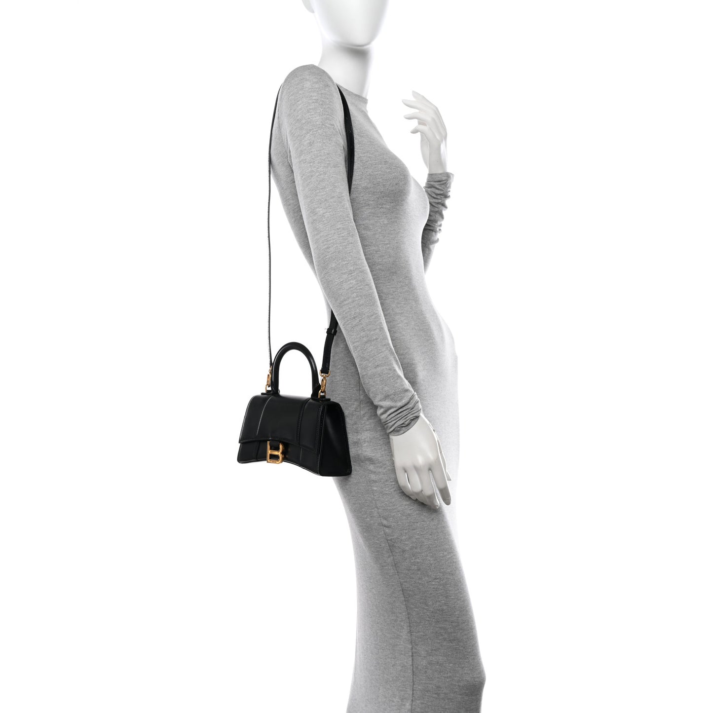 Shiny Box Calfskin Hourglass Top Handle Bag XS Black