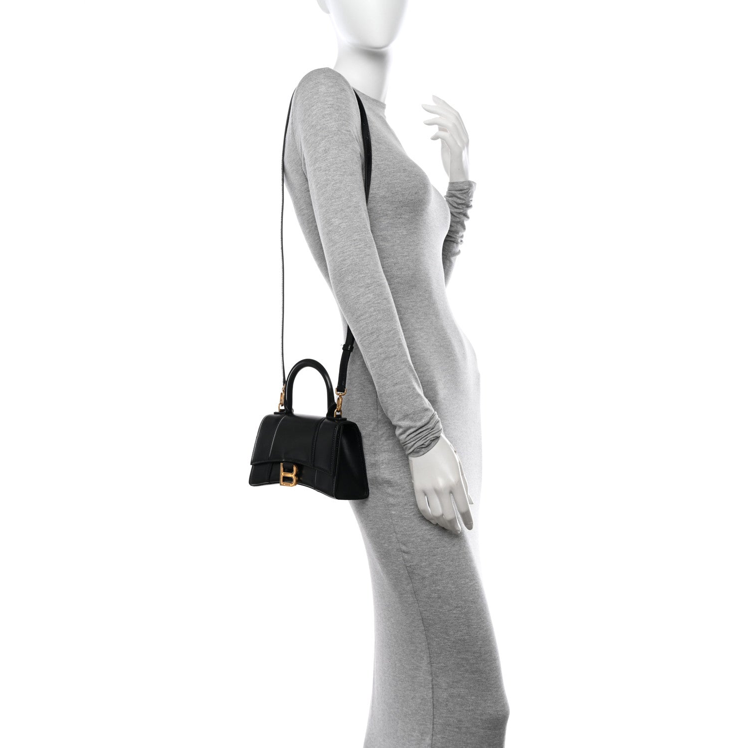 Balenciaga Shiny Box Calfskin Hourglass Top Handle Bag XS Black 2 of 13