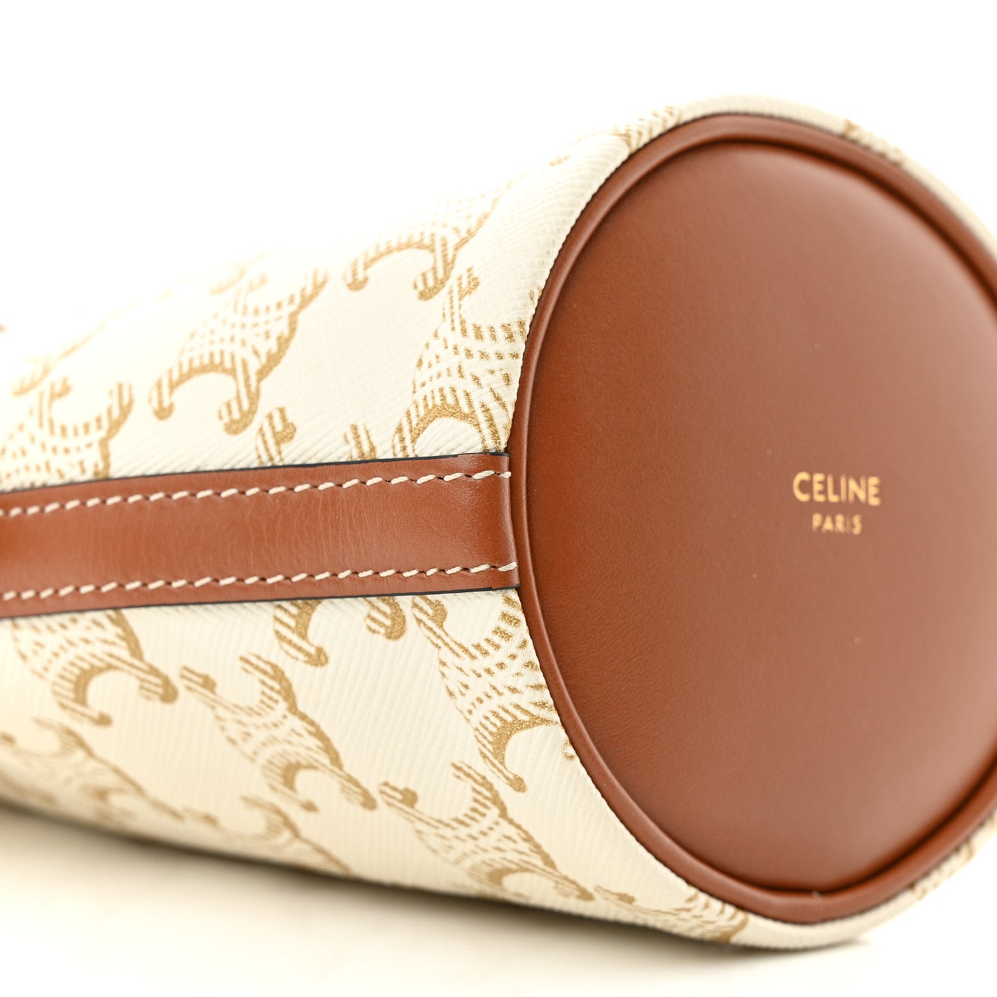 Triomphe Canvas Calfskin Micro Drawstring Bucket Bag White Tan