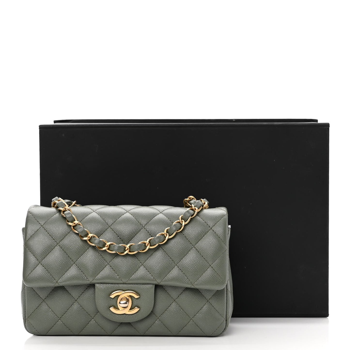 Iridescent Caviar Quilted Mini Rectangular Flap Green