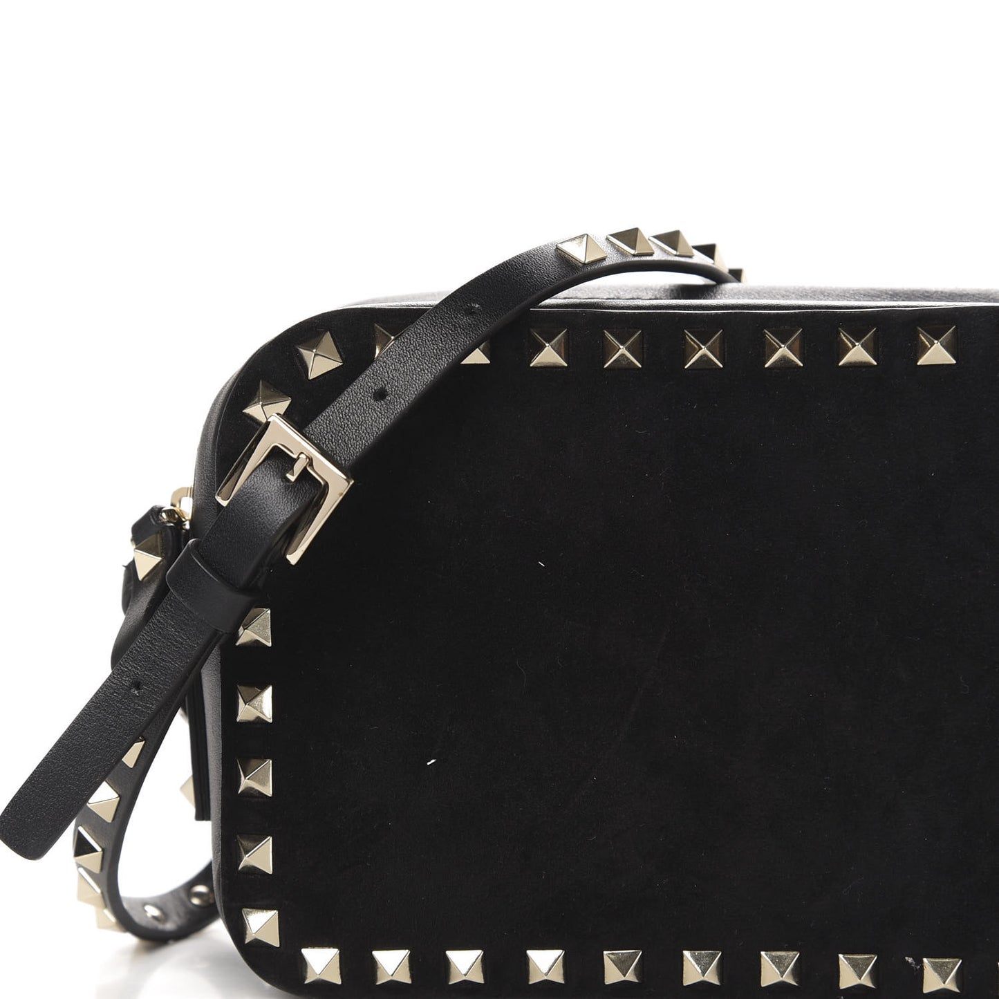 Calfskin Suede Rockstud Camera Crossbody Bag Black