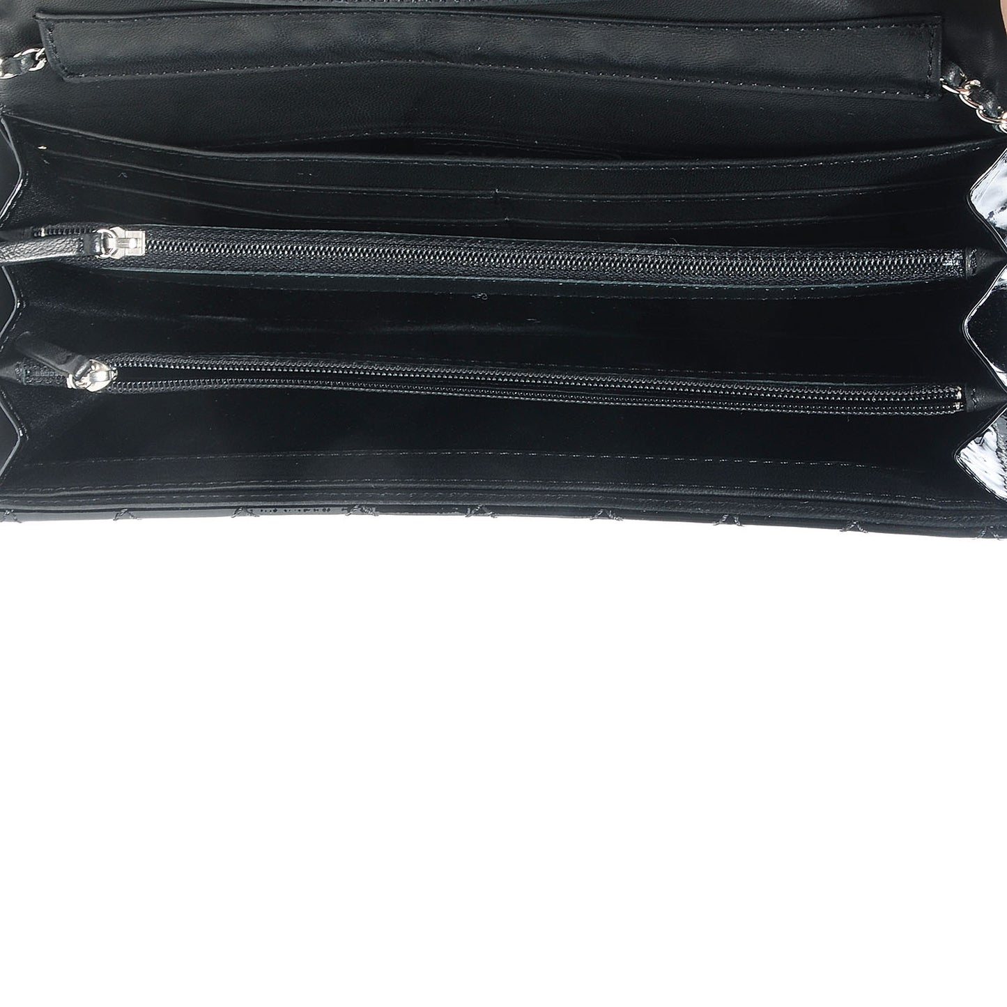Patent Quilted Clutch Flap Black