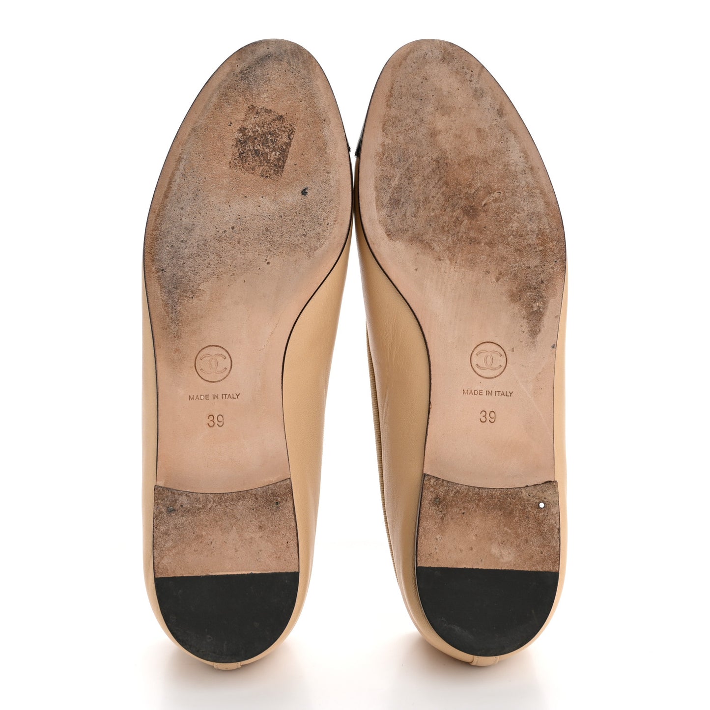 Lambskin Cap Toe CC Ballerina Flats 39 Beige Black