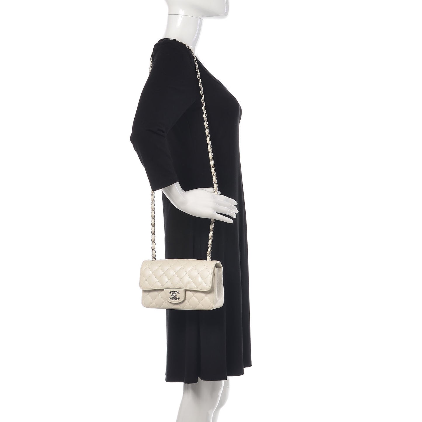 Calfskin Quilted Mini Rectangular Flap White