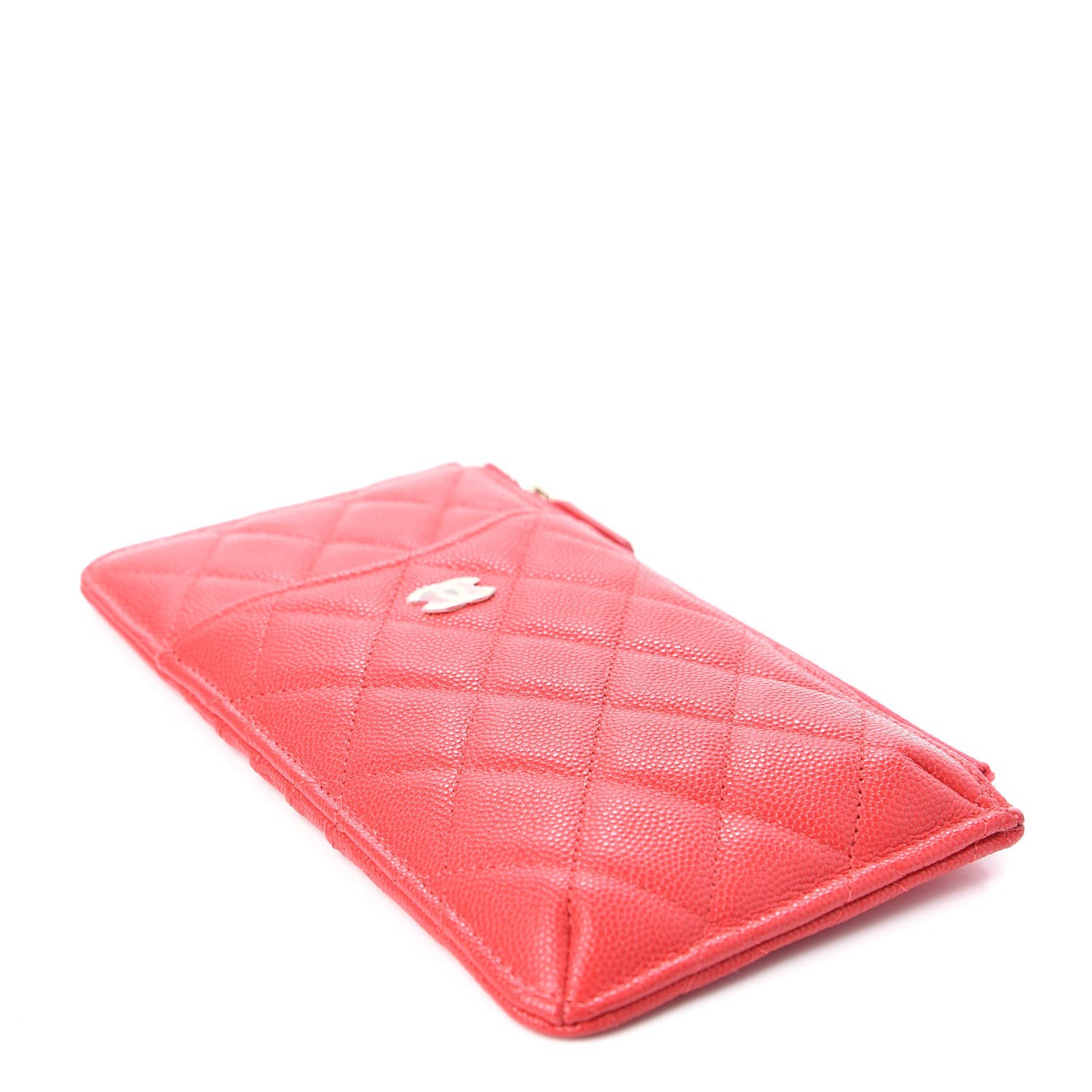 Caviar Quilted Classic Flat Wallet Pouch Red