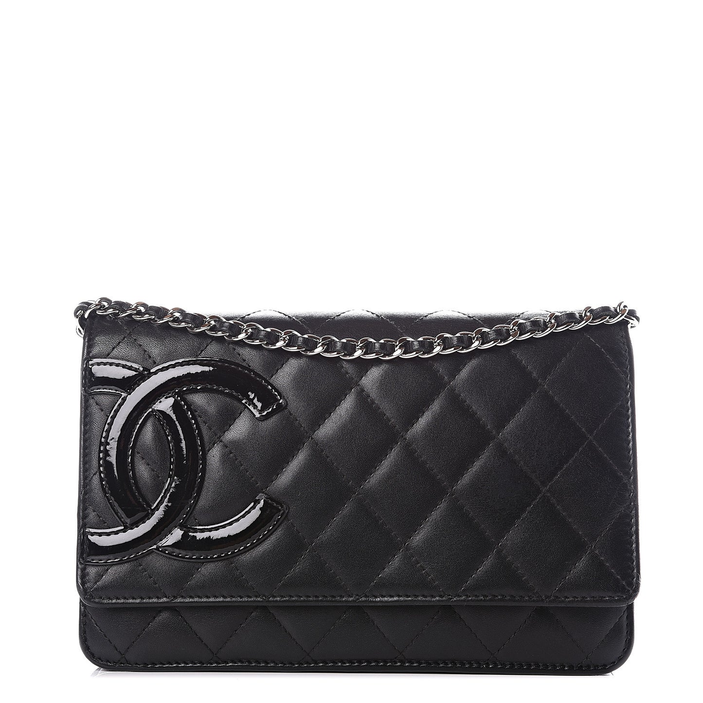 Calfskin Quilted Cambon Wallet On Chain WOC Black