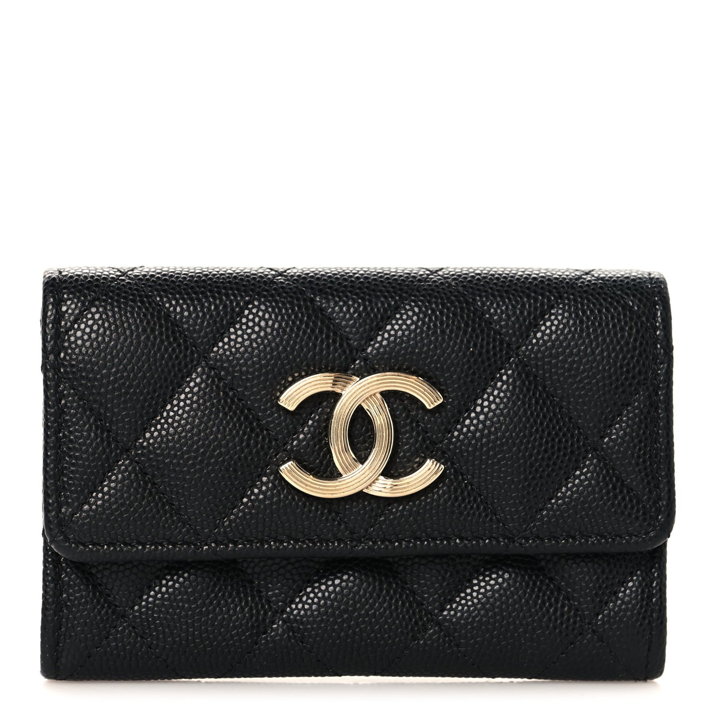 Caviar Quilted Striated CC Flap Card Holder Black