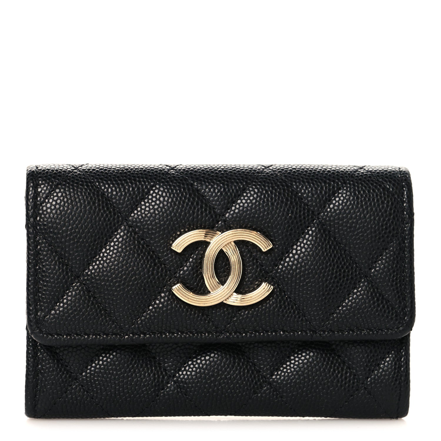 Chanel Caviar Quilted Striated CC Flap Card Holder Black 1 of 8