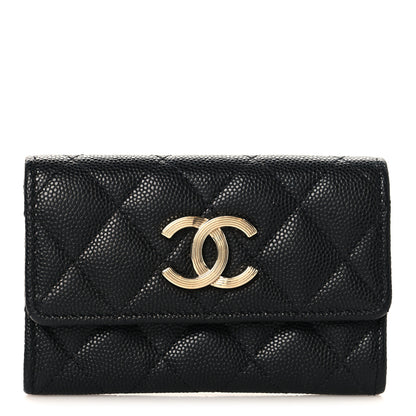 Chanel Caviar Quilted Striated CC Flap Card Holder Black 1 of 8