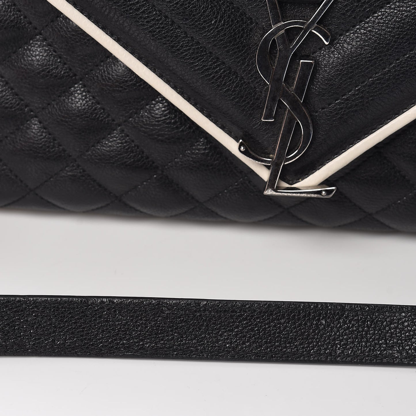 Calfskin Mixed Matelasse Triquilt Large Monogram Envelope Satchel Black White