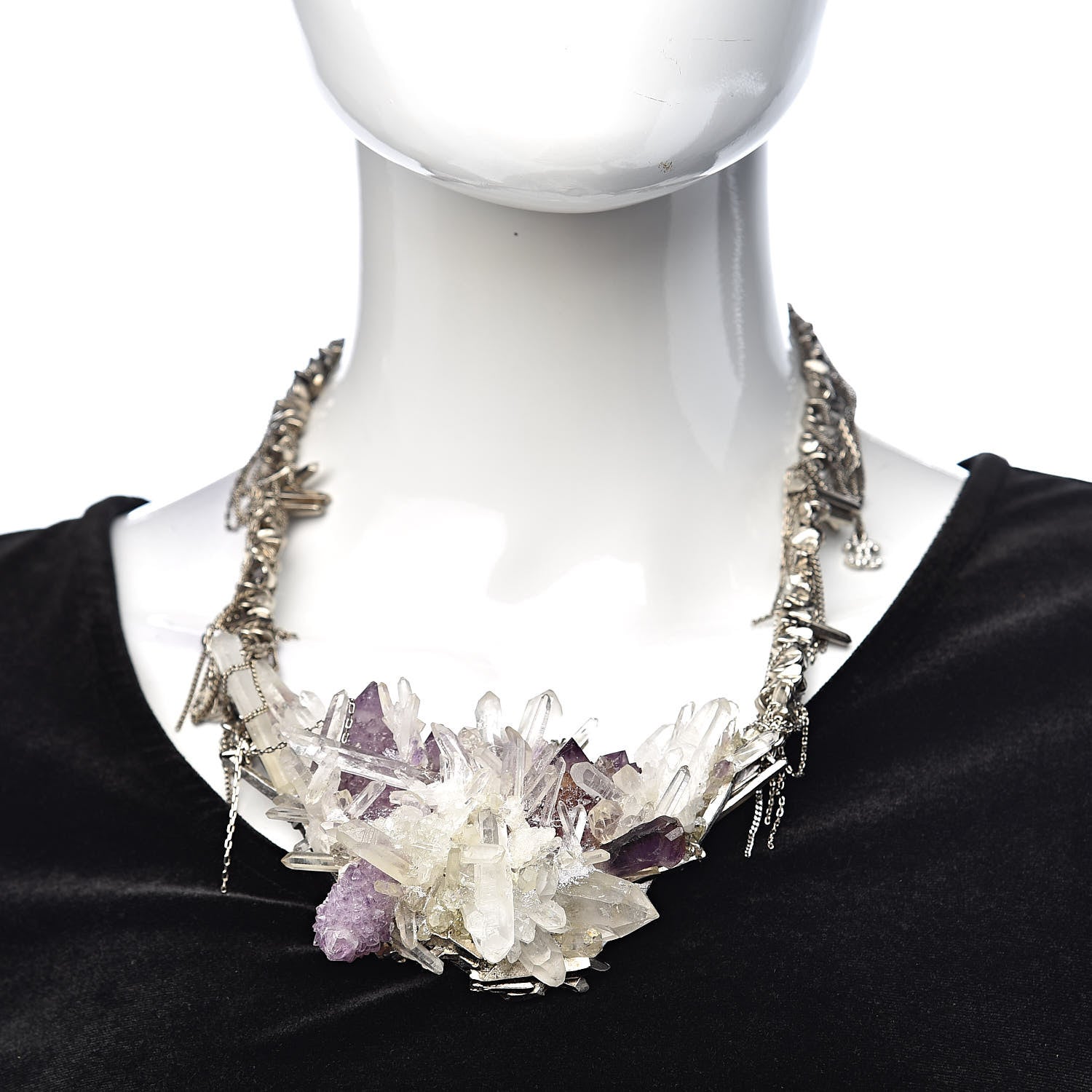 Chanel Quartz Amethyst Crystal Poured Glass CC Chain Necklace Silver Purple 2 of 6