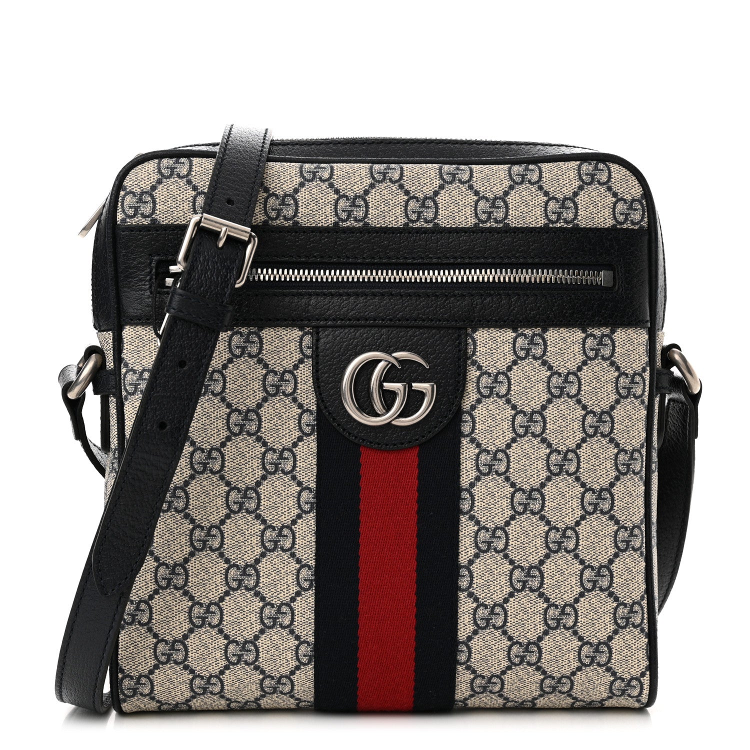 Gucci GG Supreme Monogram Textured Dollar Calfskin Web Small Ophidia Messenger Bag Beige Blue 1 of 10