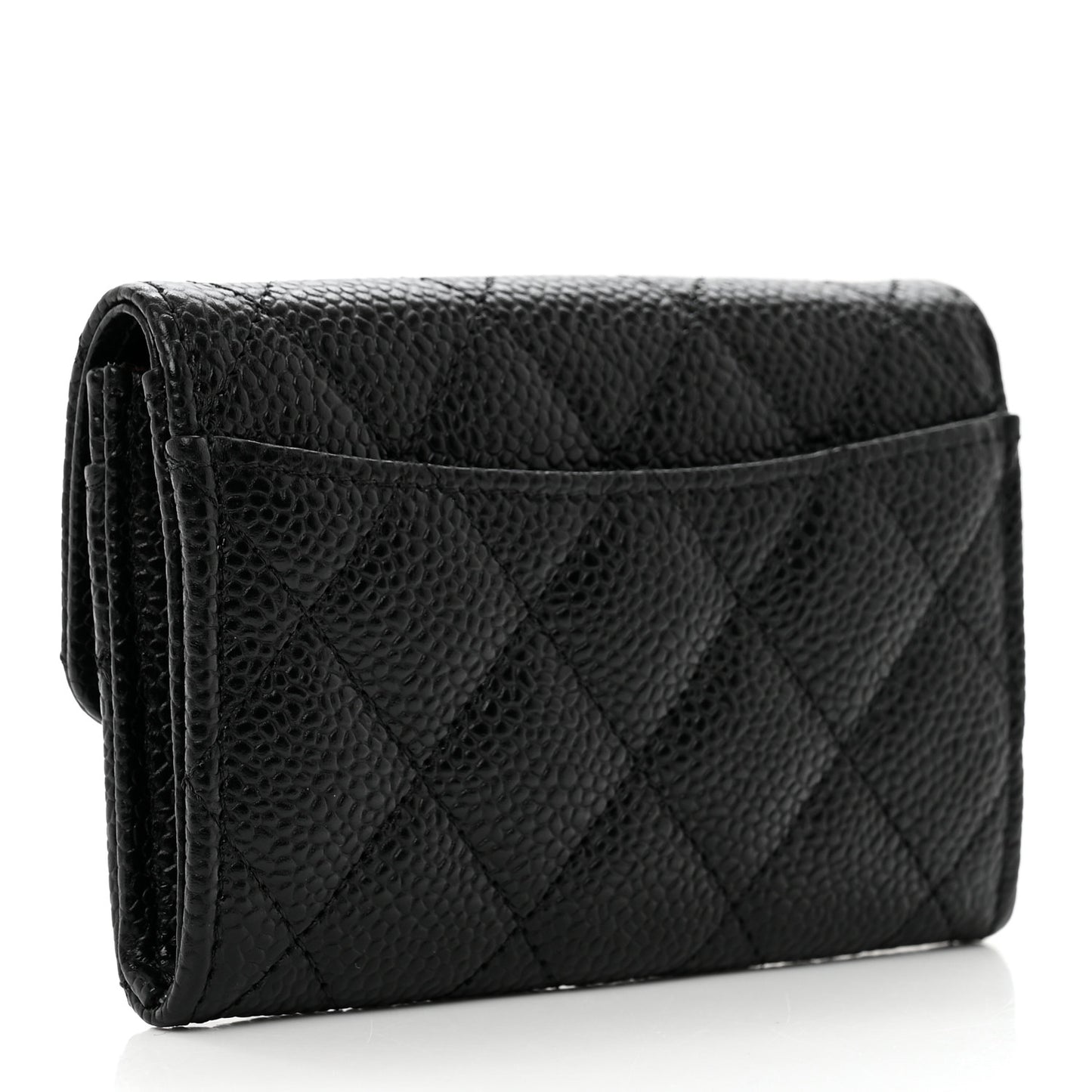 Caviar Quilted Flap Card Holder Black