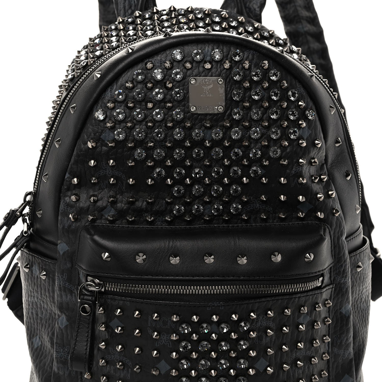 MCM Visetos Swarovski Studded Small Diamond Backpack Black 9 of 11