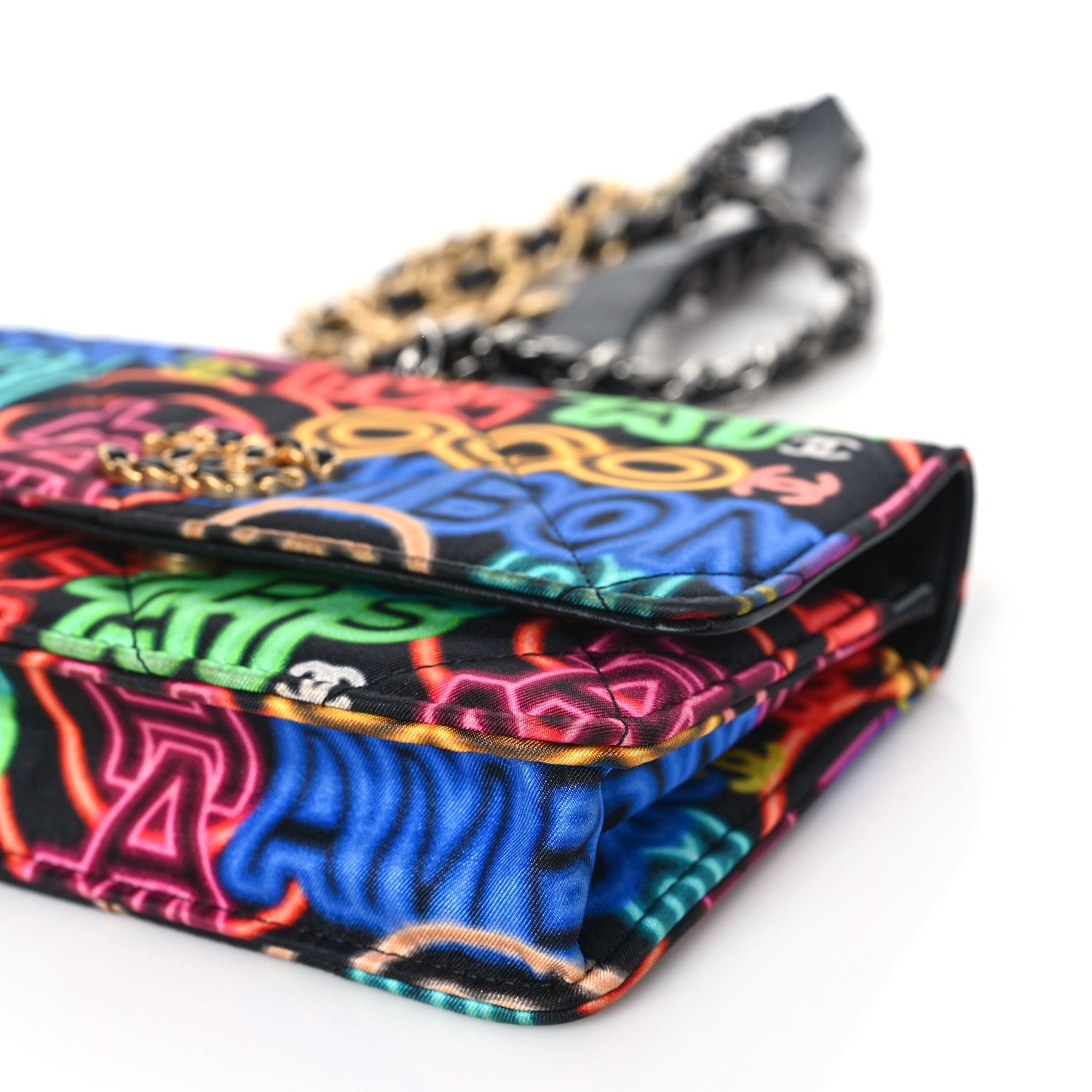 Chanel Fabric Printed Chanel 19 Wallet On Chain WOC Black Multicolor 9 of 10