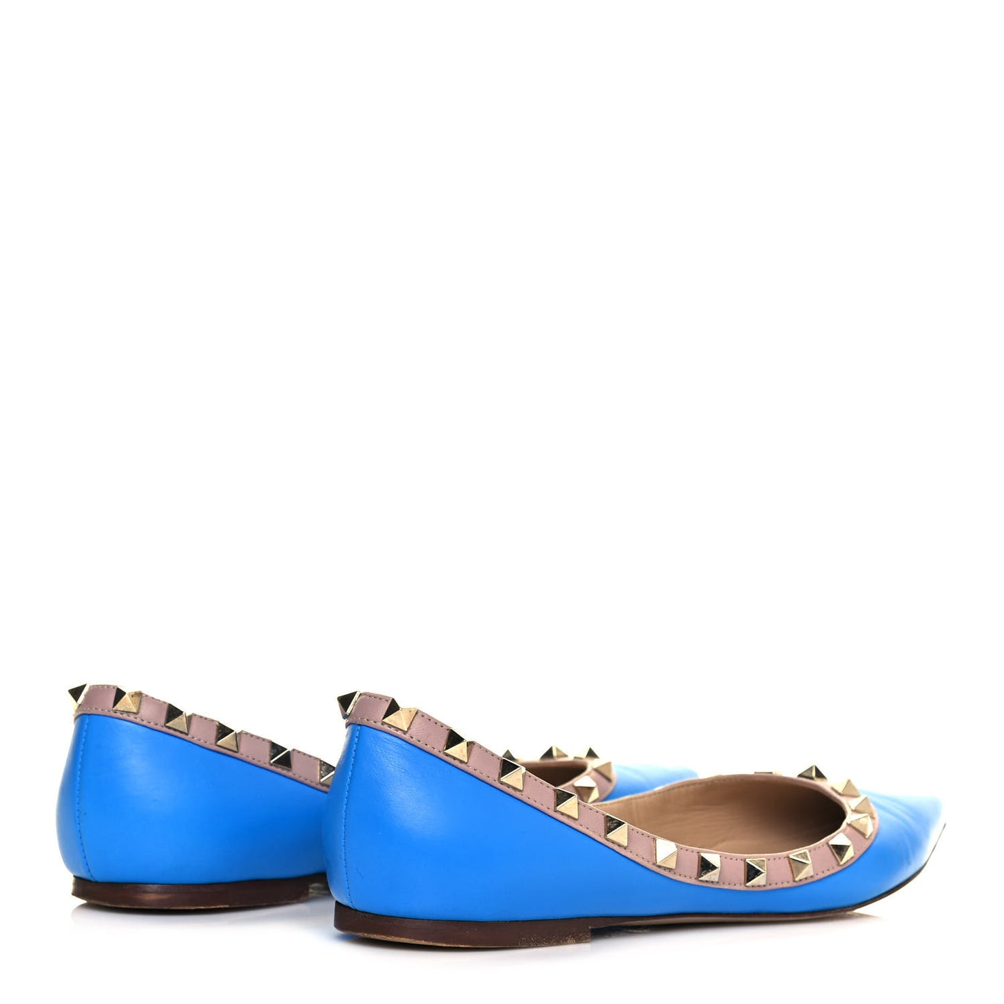 Calfskin Nappa Rockstud Ballerina Flats 38.5 Blue Fluo Poudre