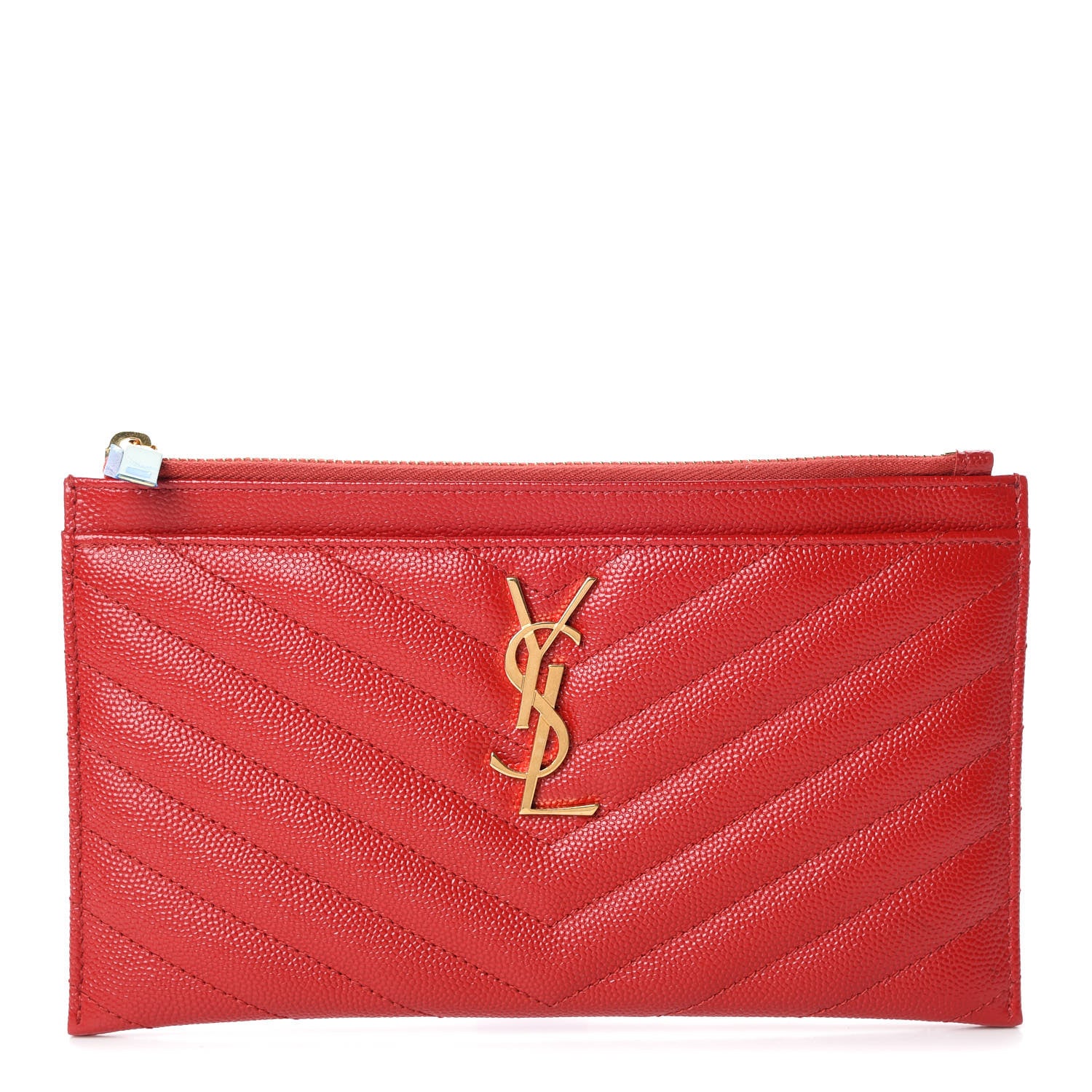 Saint Laurent Grain De Poudre Chevron Monogram Bill Pouch Bandana Red 1 of 8