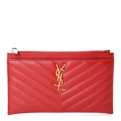 Saint Laurent Grain De Poudre Chevron Monogram Bill Pouch Bandana Red 1 of 8