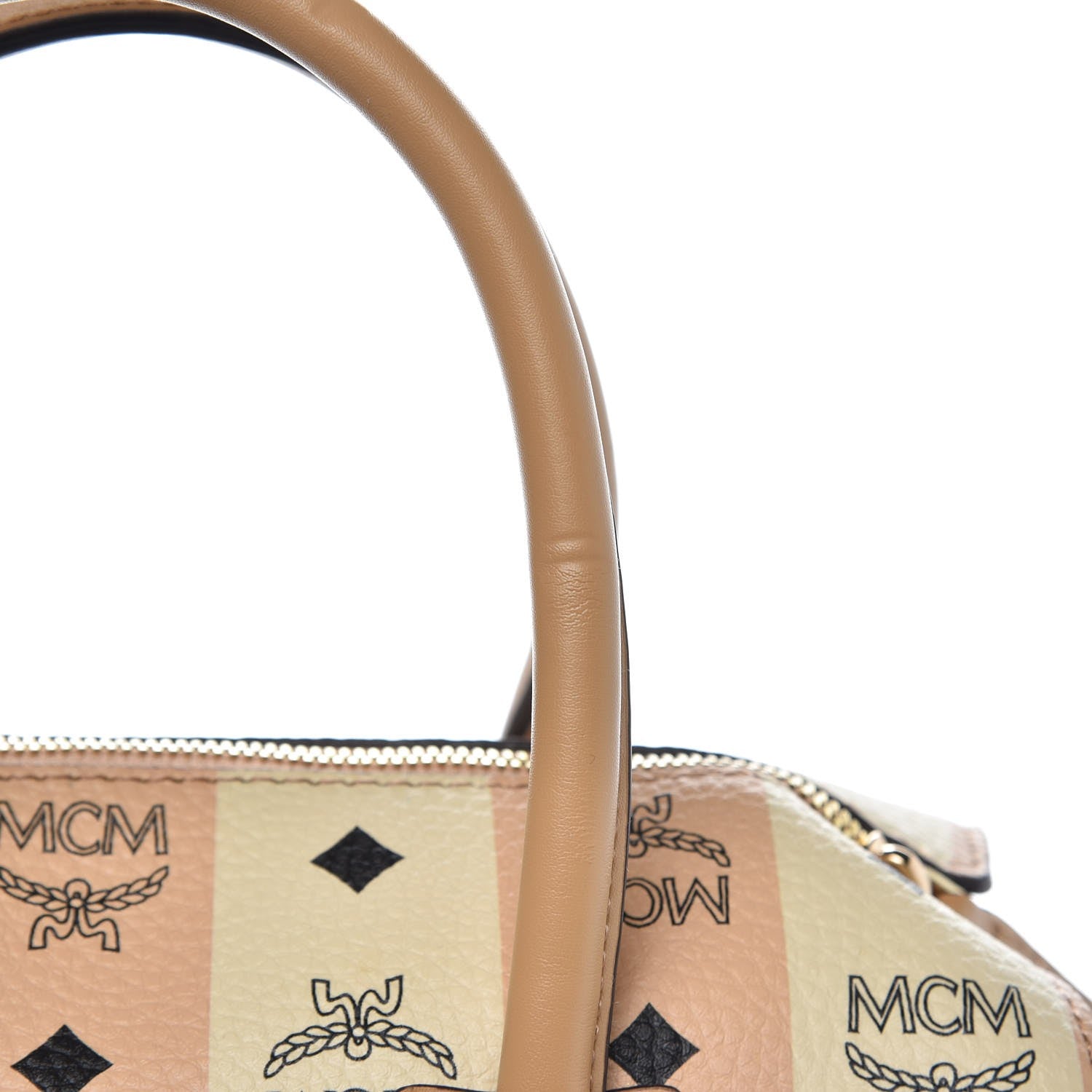MCM Striped Visetos Top Handle Satchel Beige 7 of 11