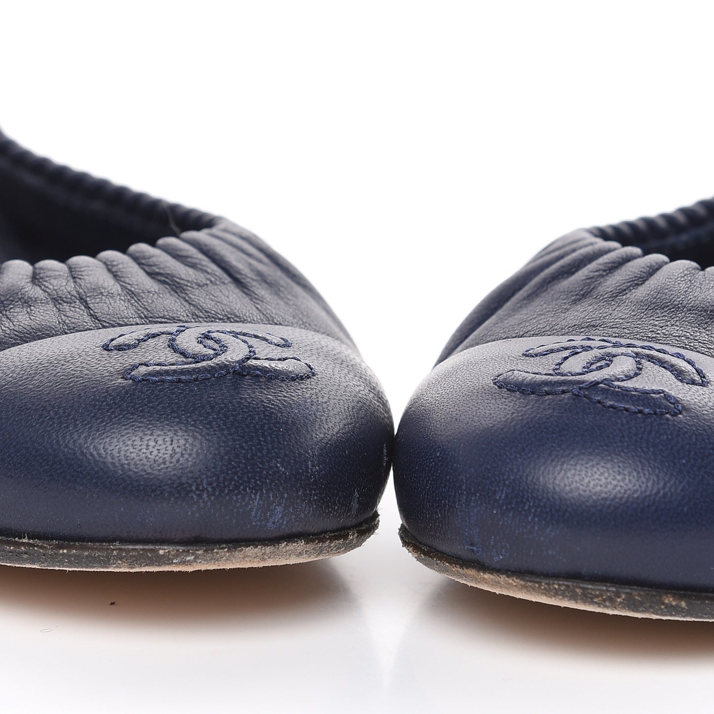Lambskin CC Cap Toe Ballerina Flats 36 Navy Blue