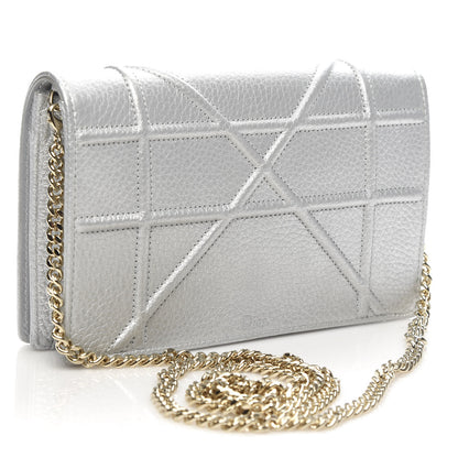 Christian Dior Metallic Grained Calfskin Diorama Wallet on Chain Pouch Silver 3 of 9