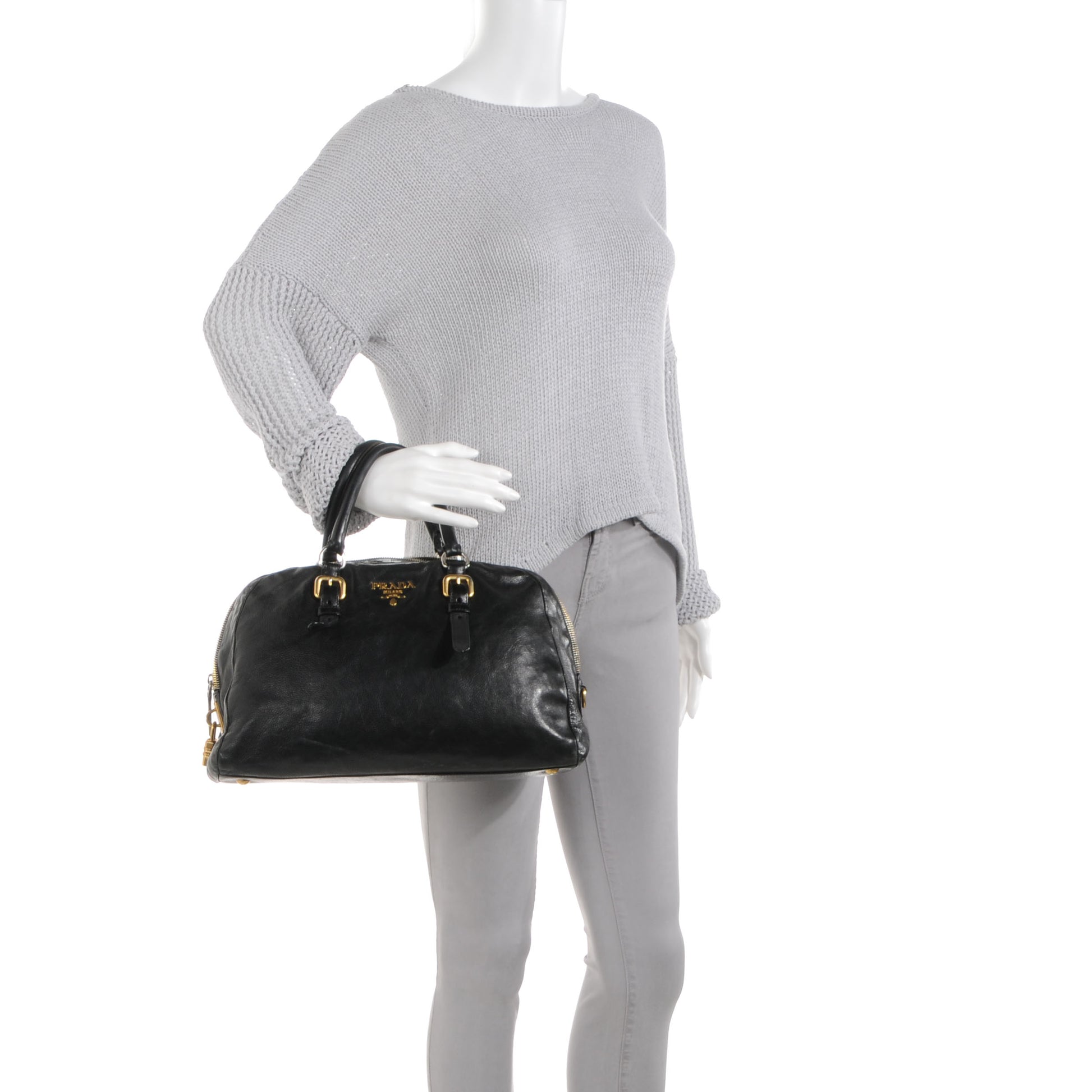 Prada Glace Calf Bowler Bag Black 2 of 10