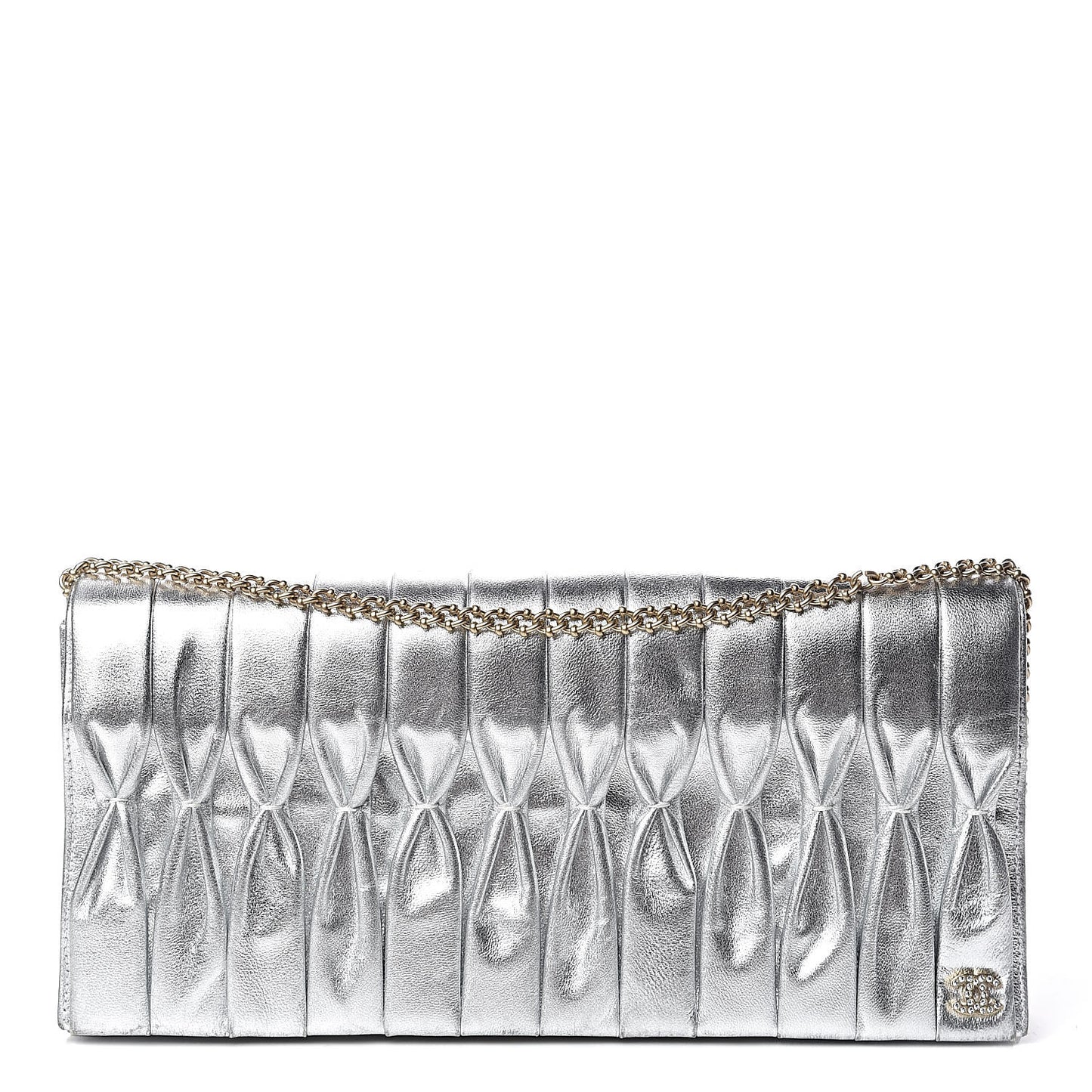 Metallic Lambskin Chain Clutch Silver