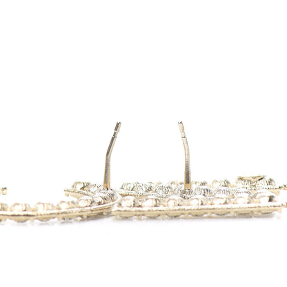 Chanel Crystal Cha-Nel Logo Drop Earrings Gold 3 of 4